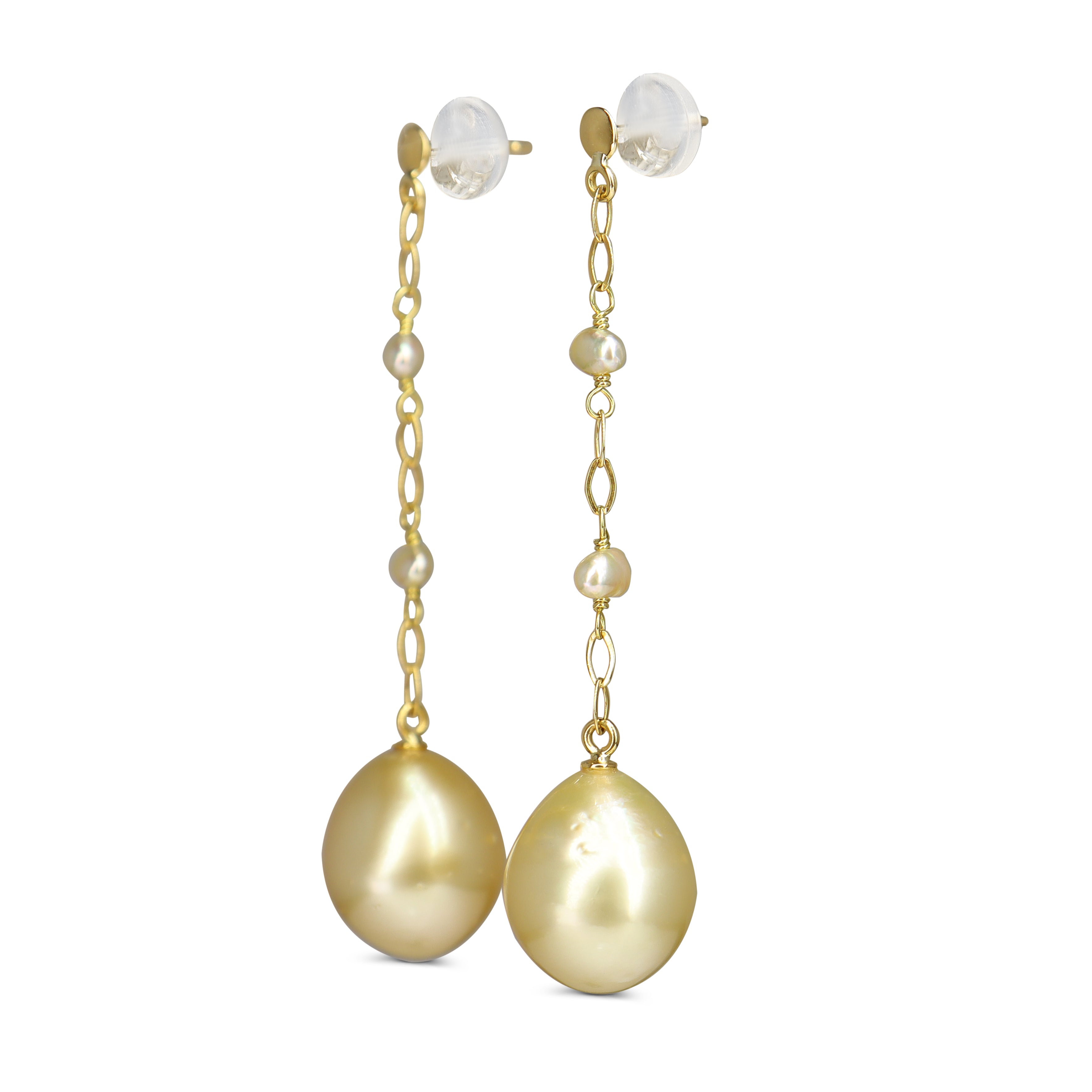 18ct Yellow Gold Golden South Sea Pearl Drop Earrings