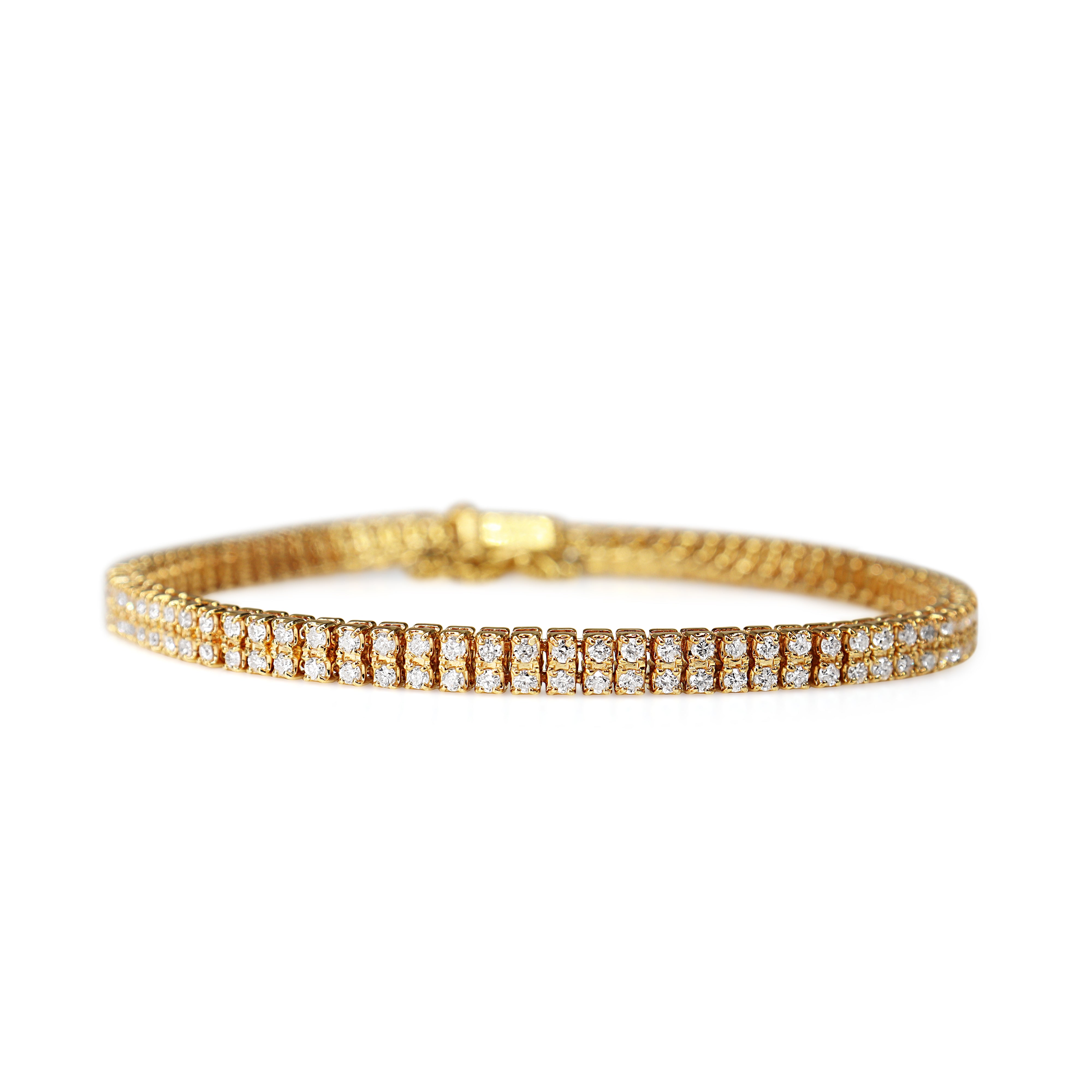 18ct Yellow Gold 3.00ct Double Row Diamond Bracelet