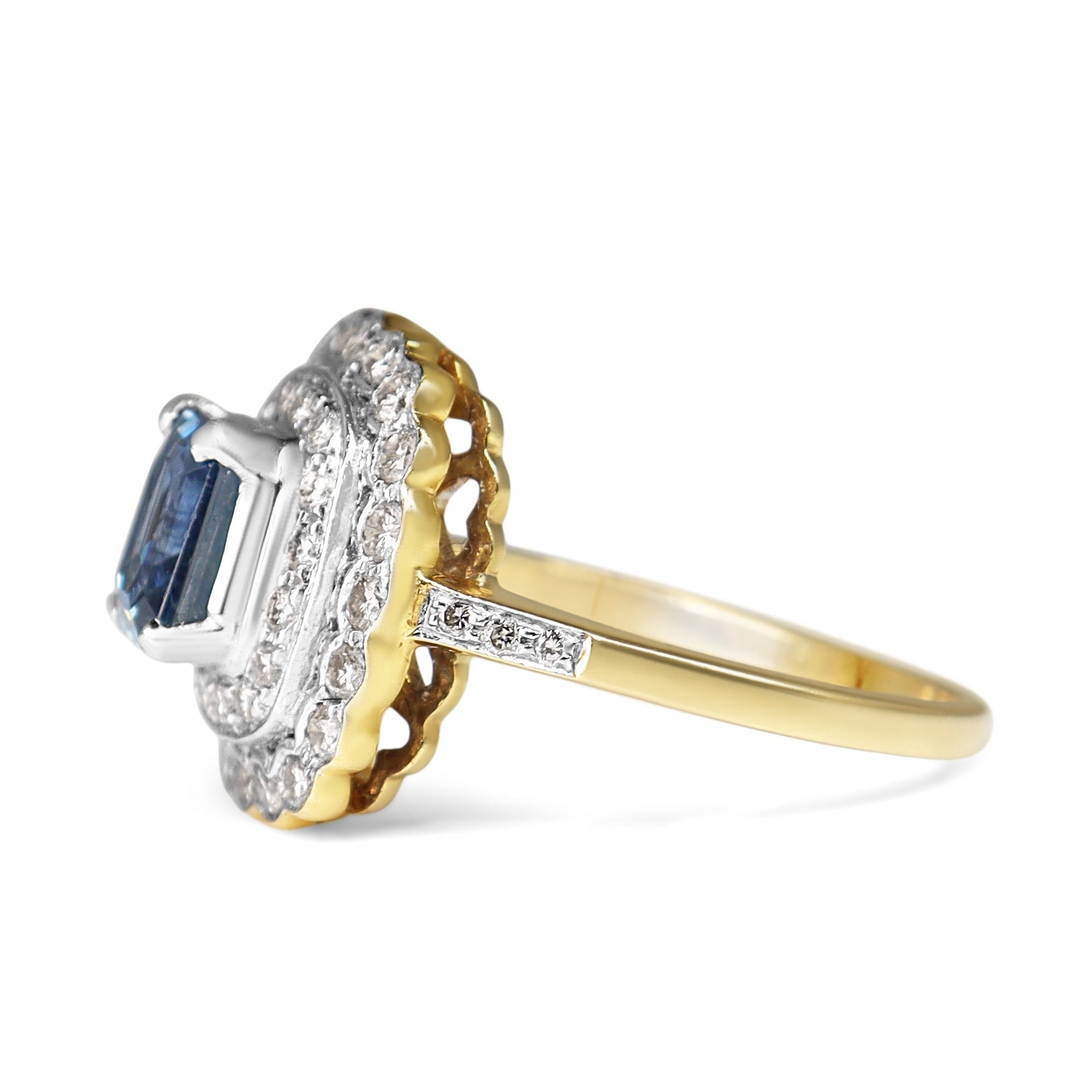 18ct Yellow and White Gold Sapphire and Diamond Double Halo Ring