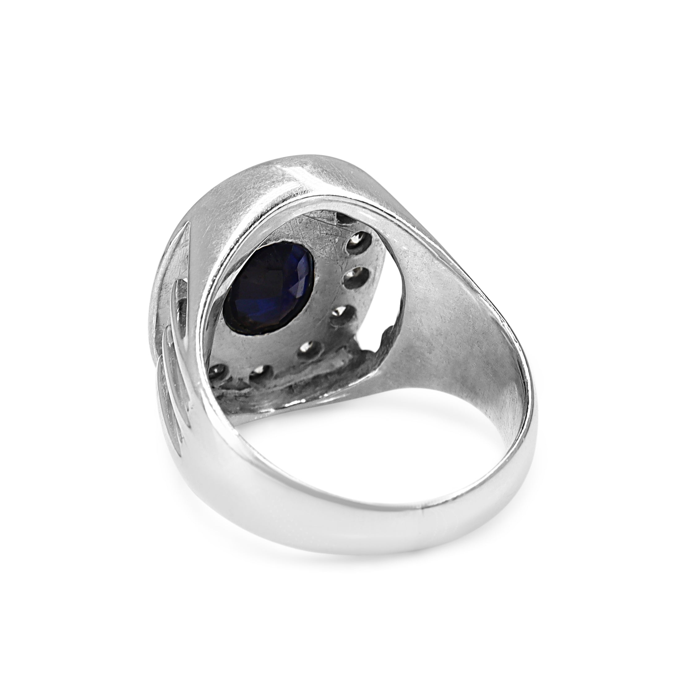 Palladium Vintage Synthetic Sapphire and Diamond Ring