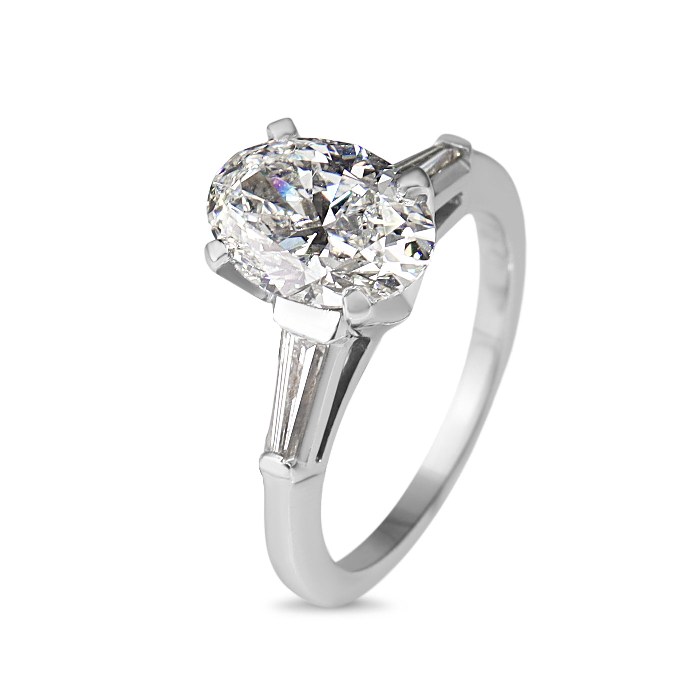 Platinum Lab Grown 2.00ct Oval Diamond Ring with Tapered Baguette Diamonds
