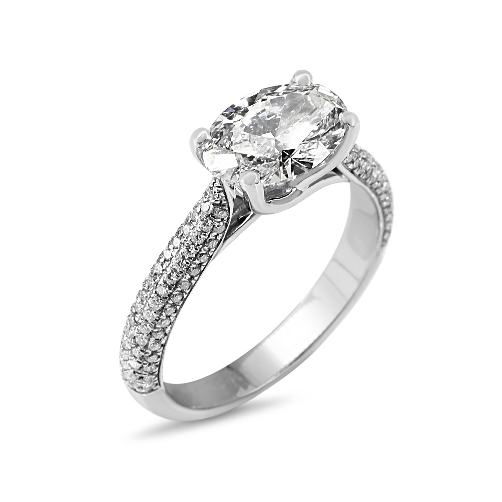 18ct White Gold Oval East West Lab Grown Diamond Ring with Pavé Natural Diamond Band