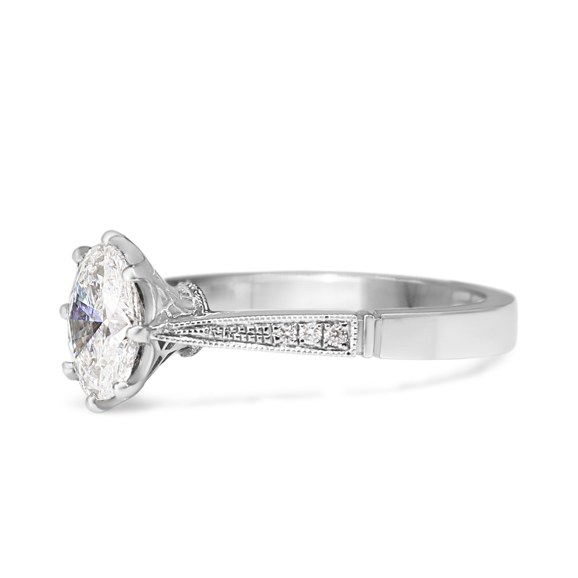 Platinum Oval 8 Claw Diamond Solitaire Ring