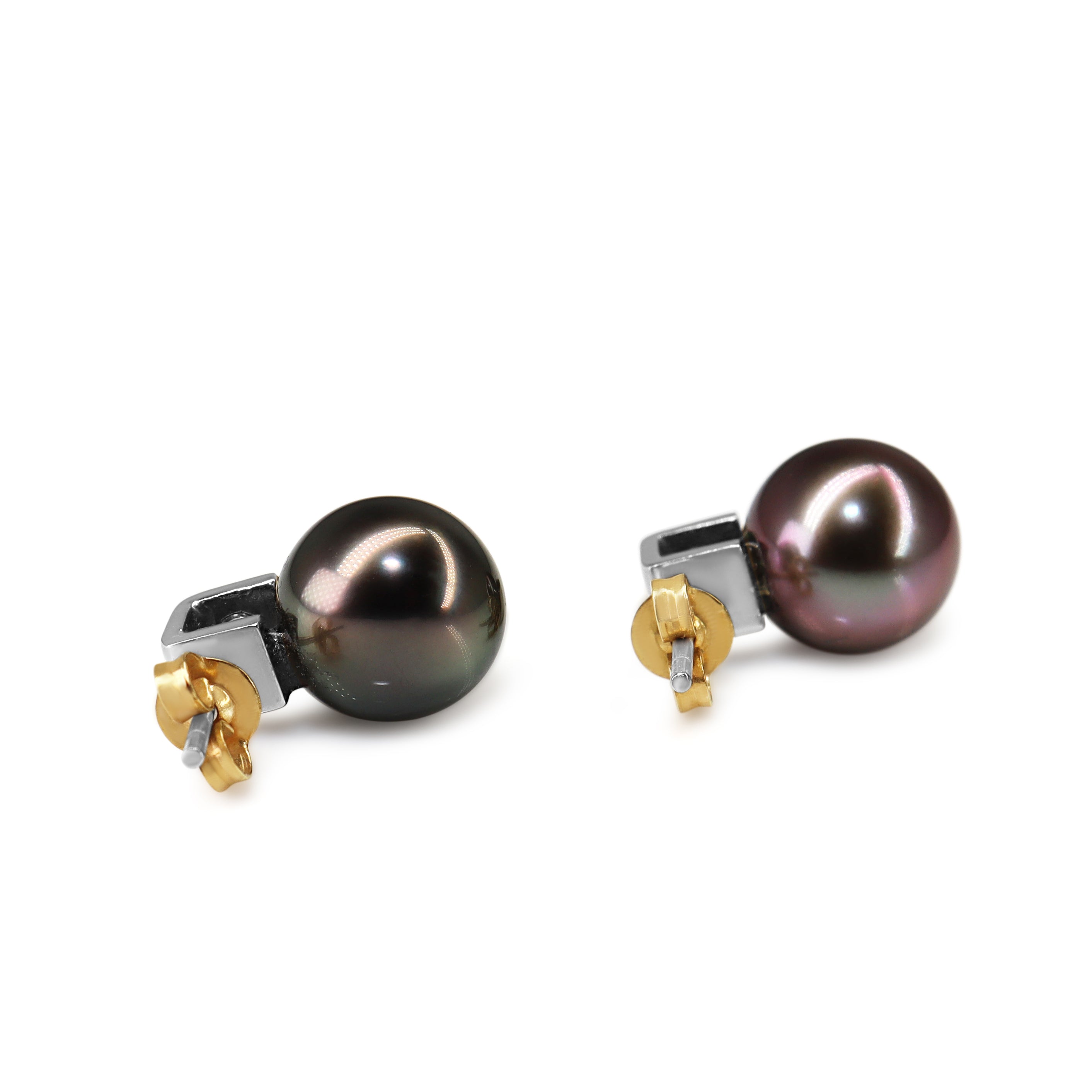18ct White Gold 10mm Tahitian Pearl and Diamond Stud Earrings
