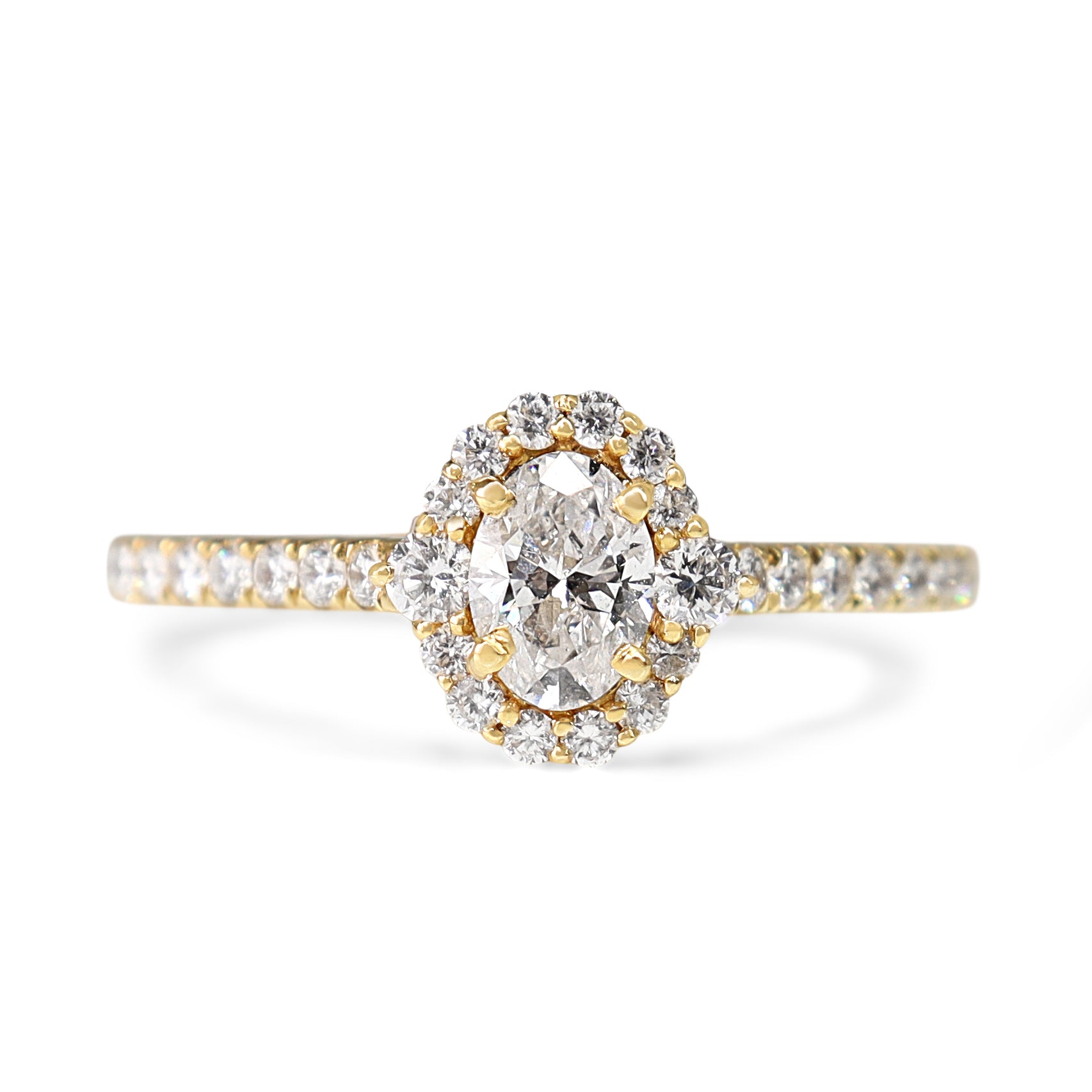 18ct Yellow Gold Oval Diamond Halo Ring