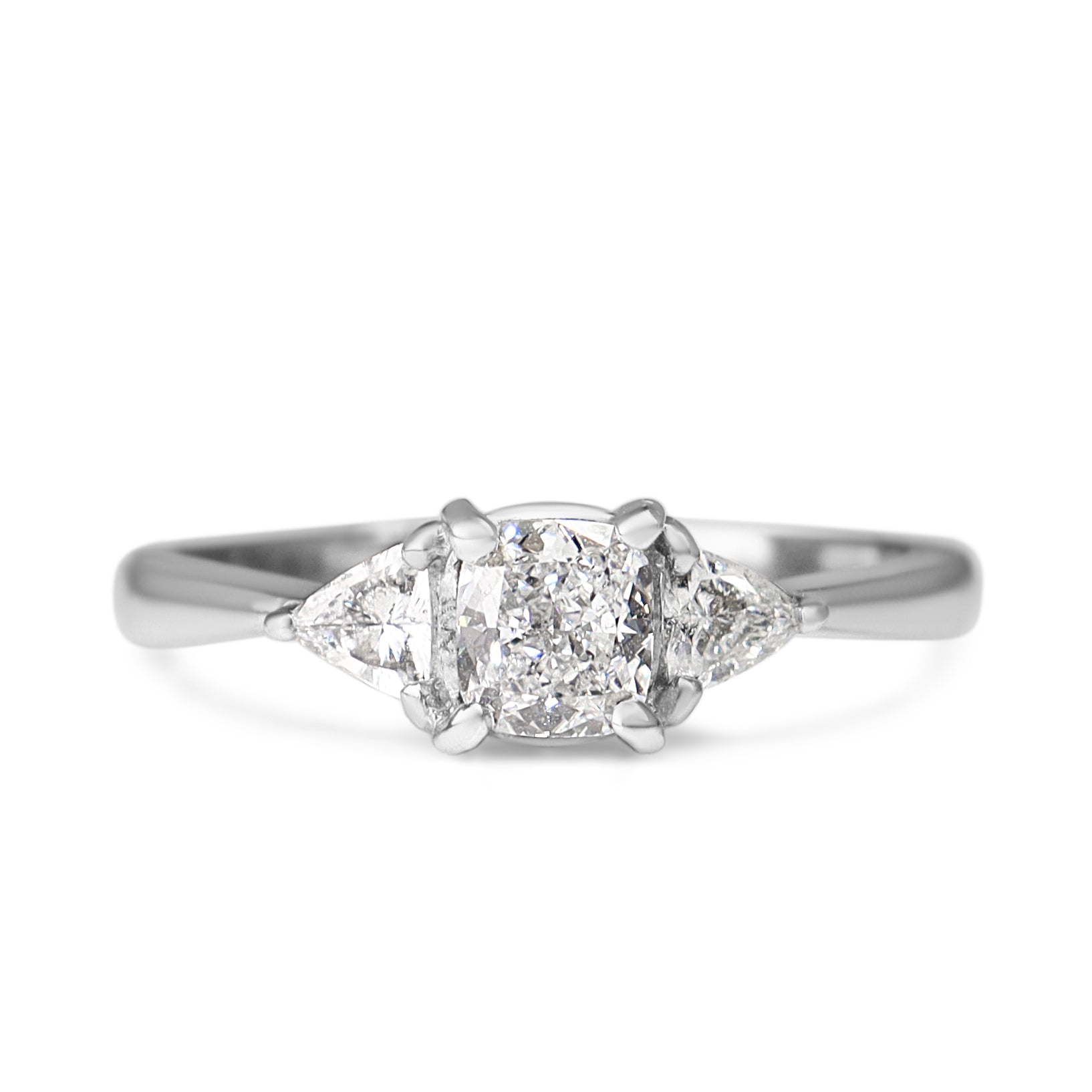 Platinum Cushion and Trillion 3 Stone Diamond Ring
