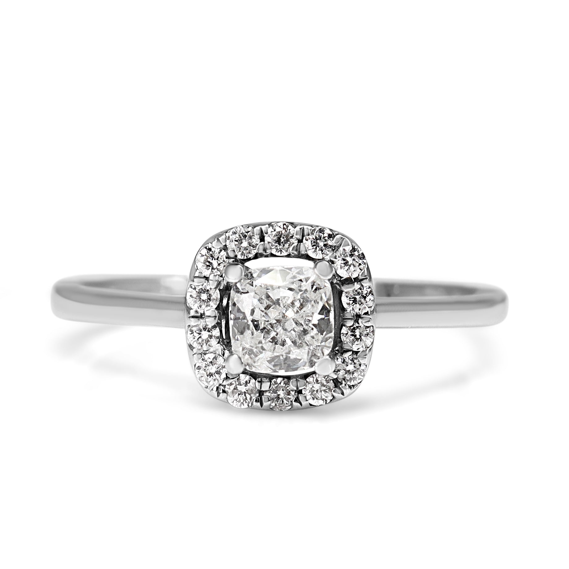 14ct White Gold Cushion Cut Diamond Halo Ring
