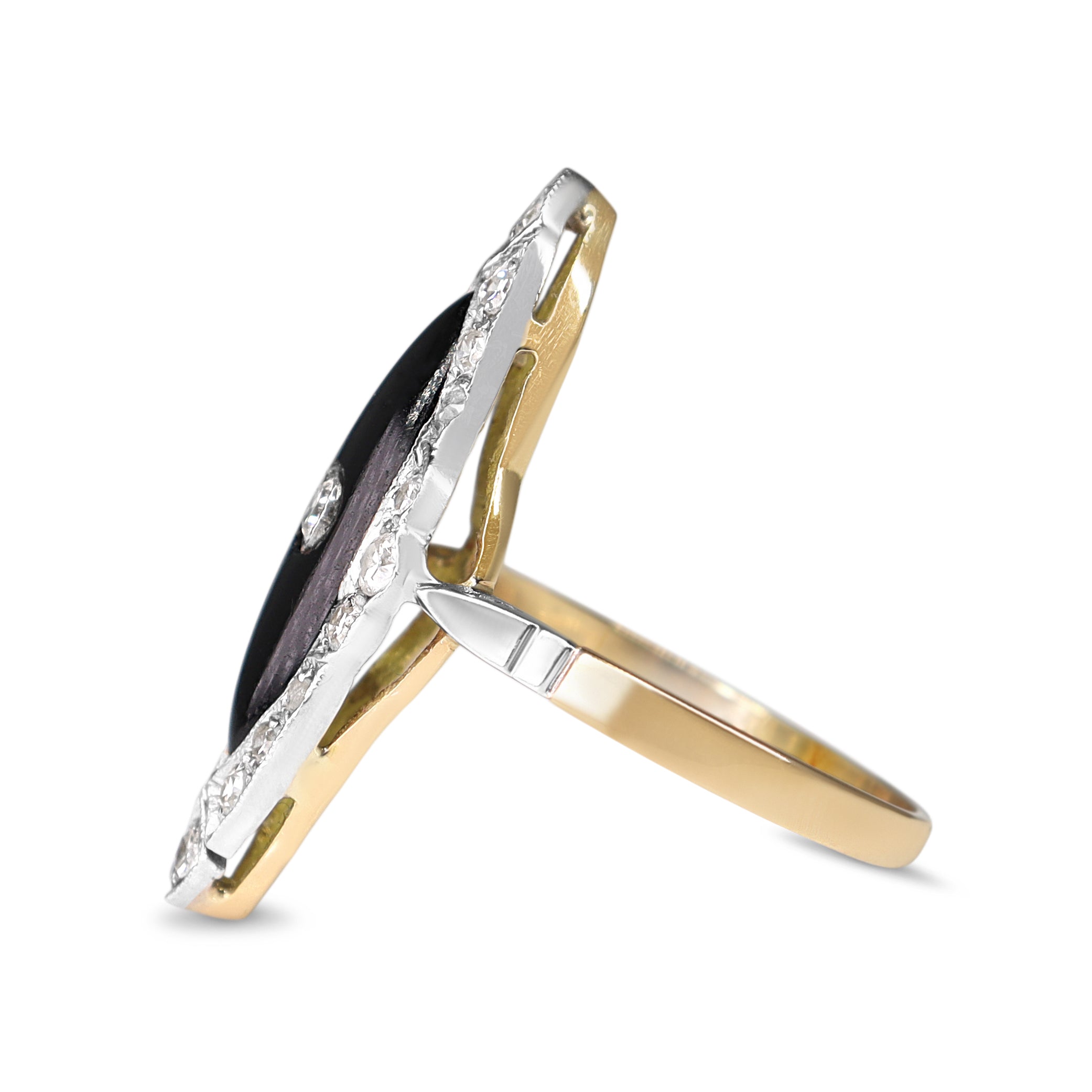 18ct Yellow and White Gold Art Deco Onyx and Old Cut Diamond Ring