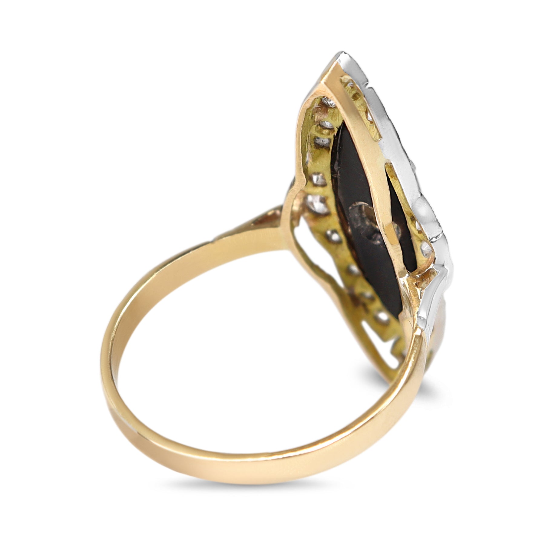 18ct Yellow and White Gold Art Deco Onyx and Old Cut Diamond Ring
