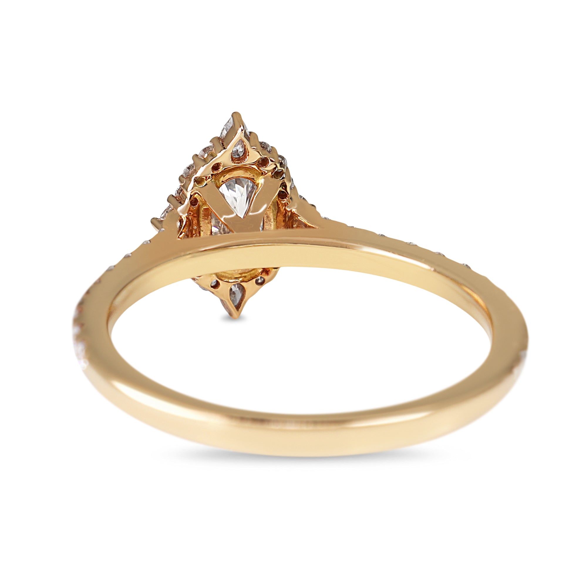 18ct Rose Gold Oval and Pear Diamond Halo Ring