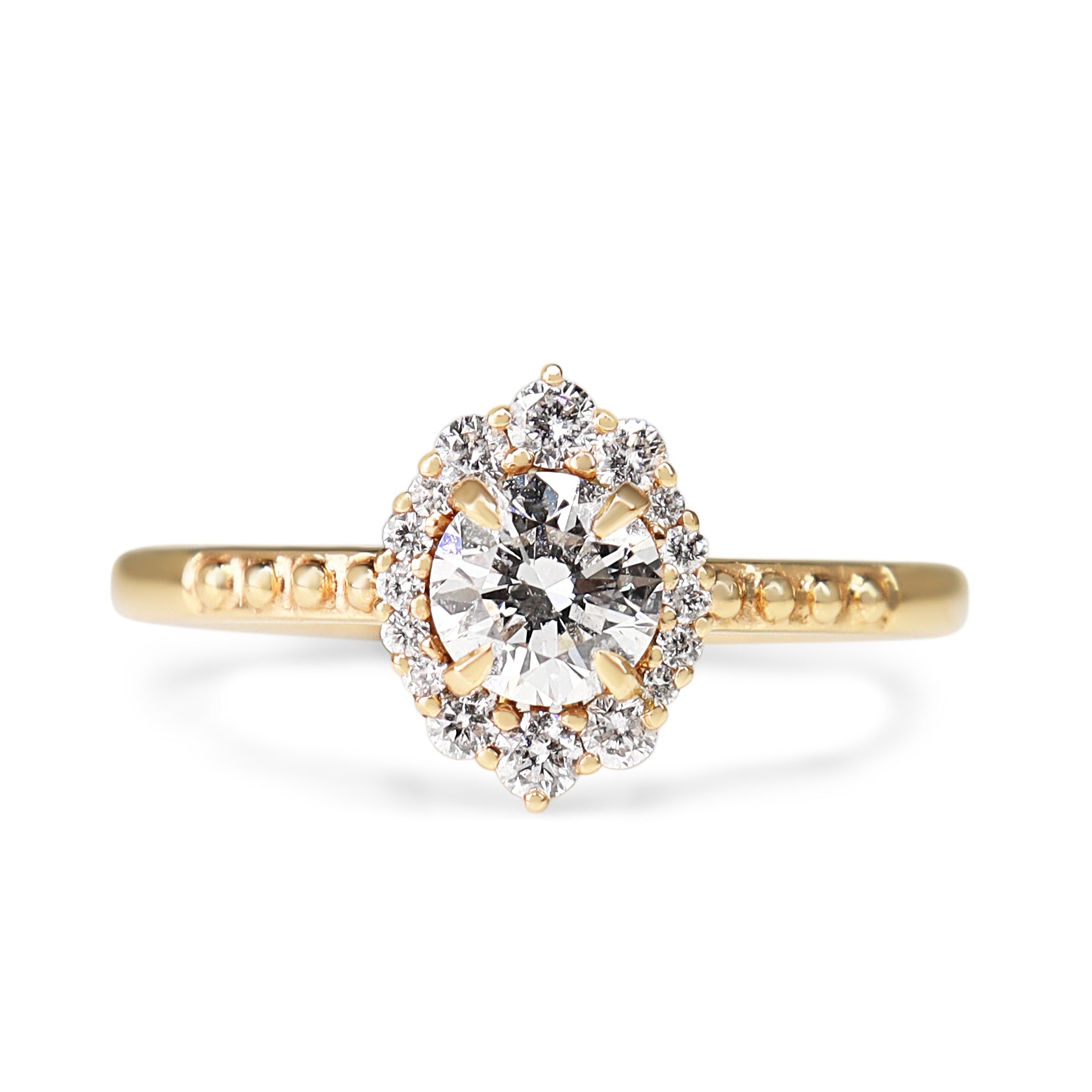 18ct Rose Gold Vintage Style Diamond Halo Ring