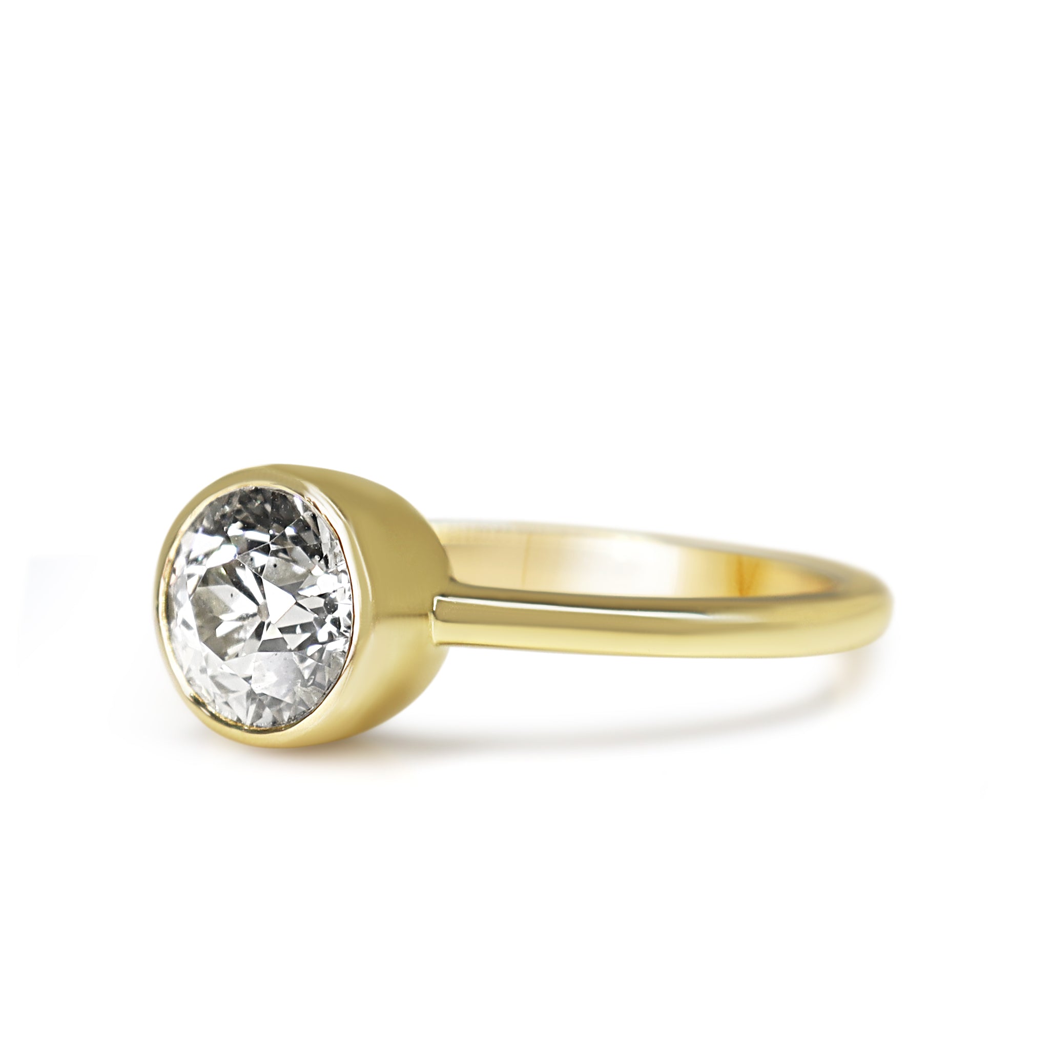 18ct Yellow Gold 1.30ct Old Cut Diamond Bezel Solitaire Ring