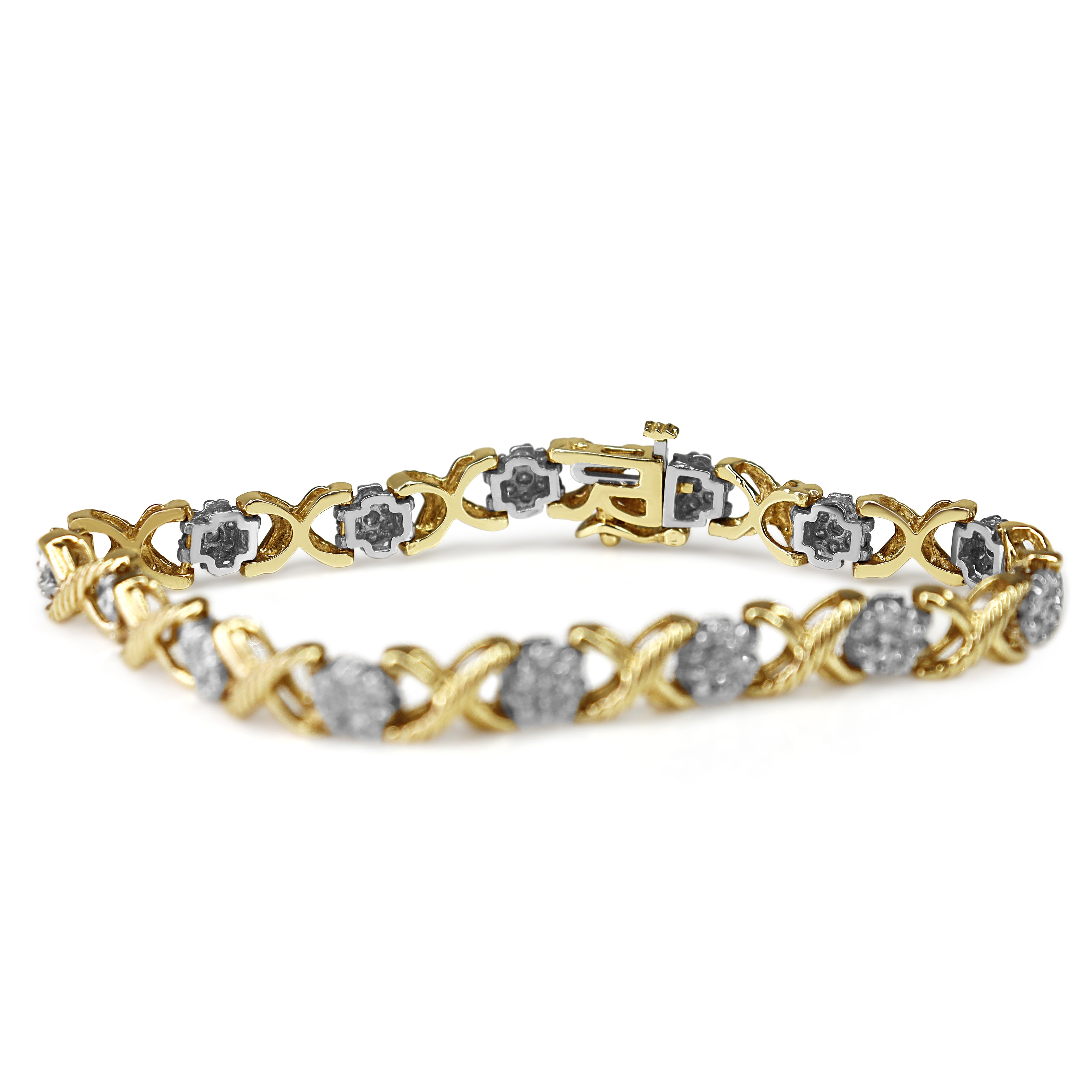 14ct Yellow and White Gold Diamond Cross Bracelet
