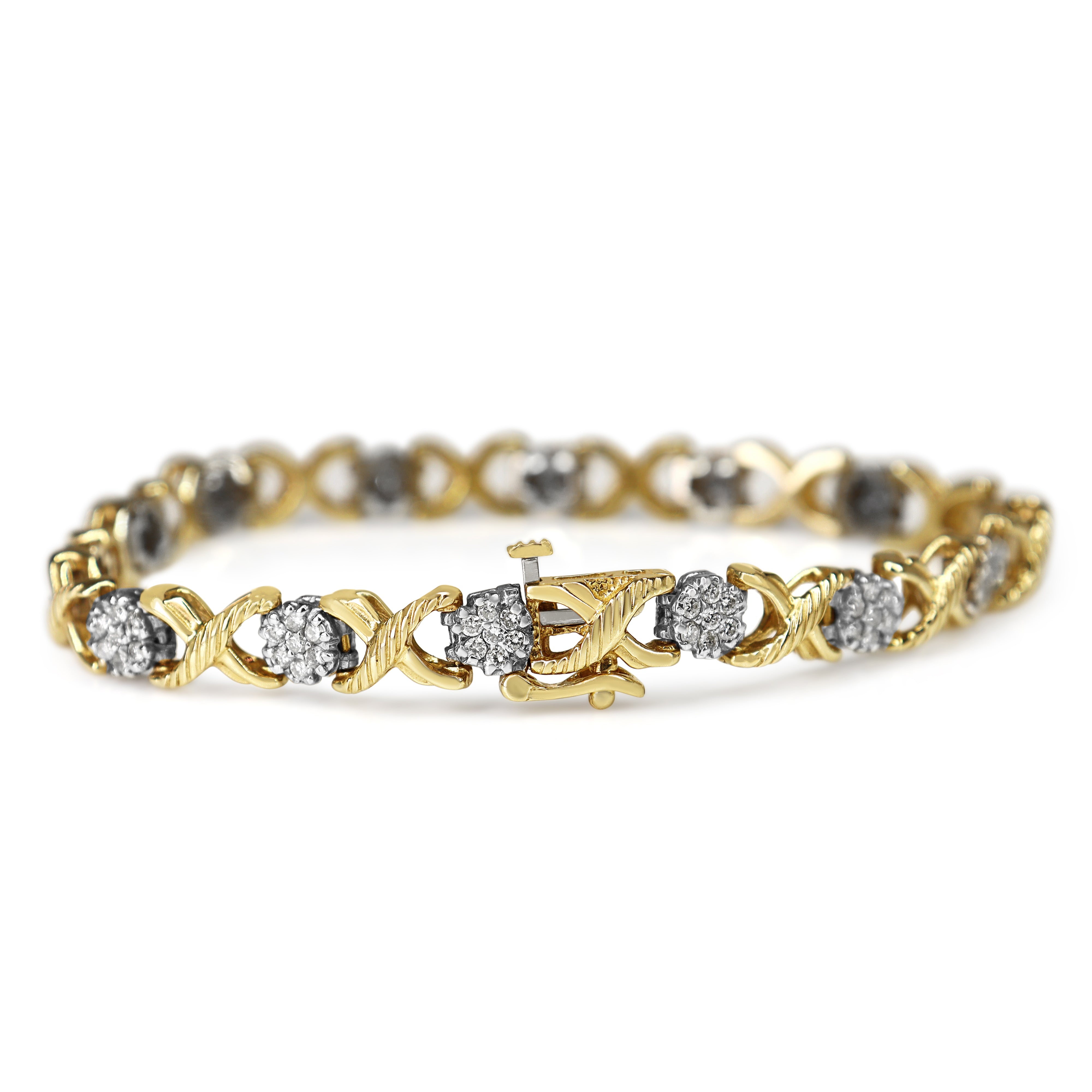 14ct Yellow and White Gold Diamond Cross Bracelet