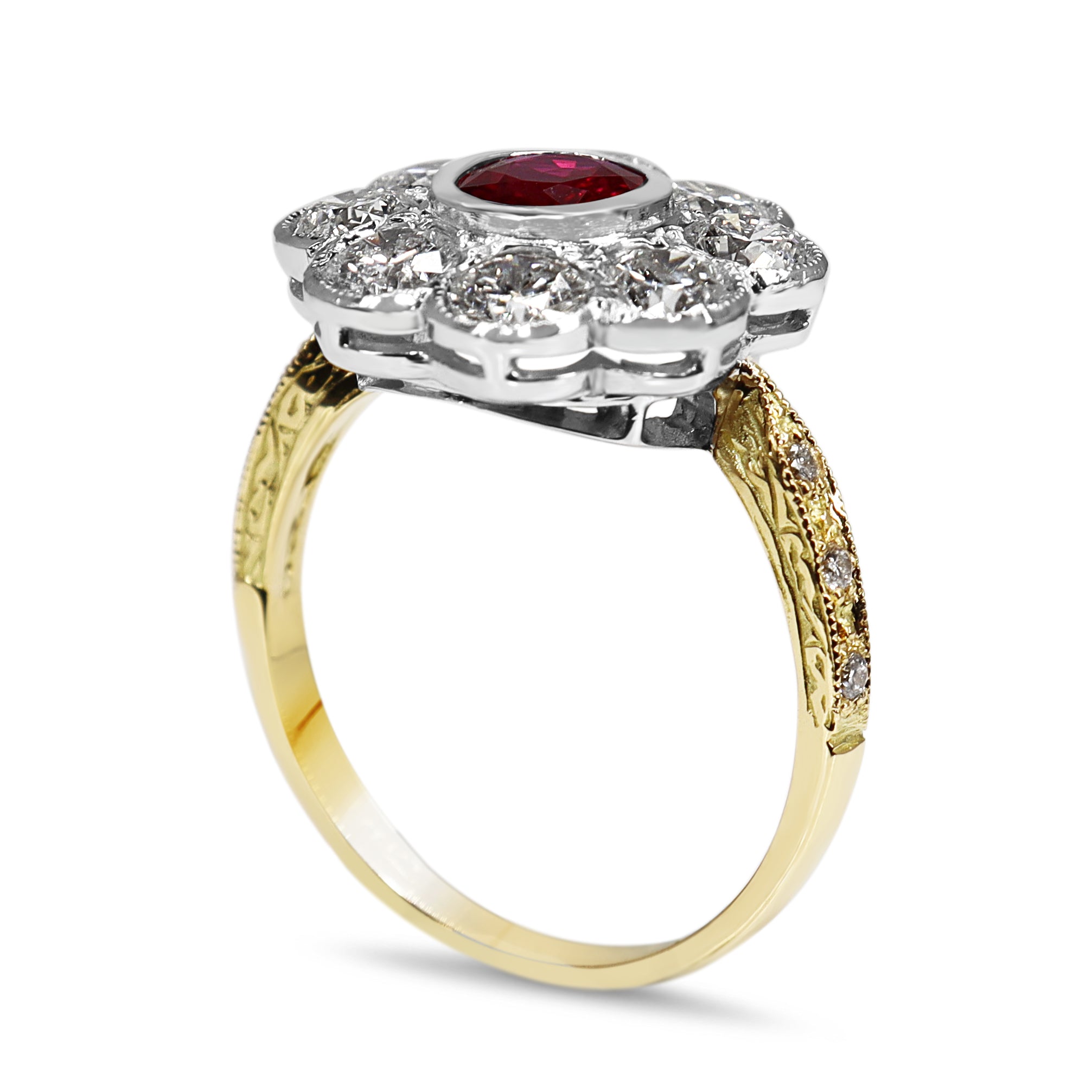 18ct Yellow and White Gold Ruby and Diamond Daisy Ring