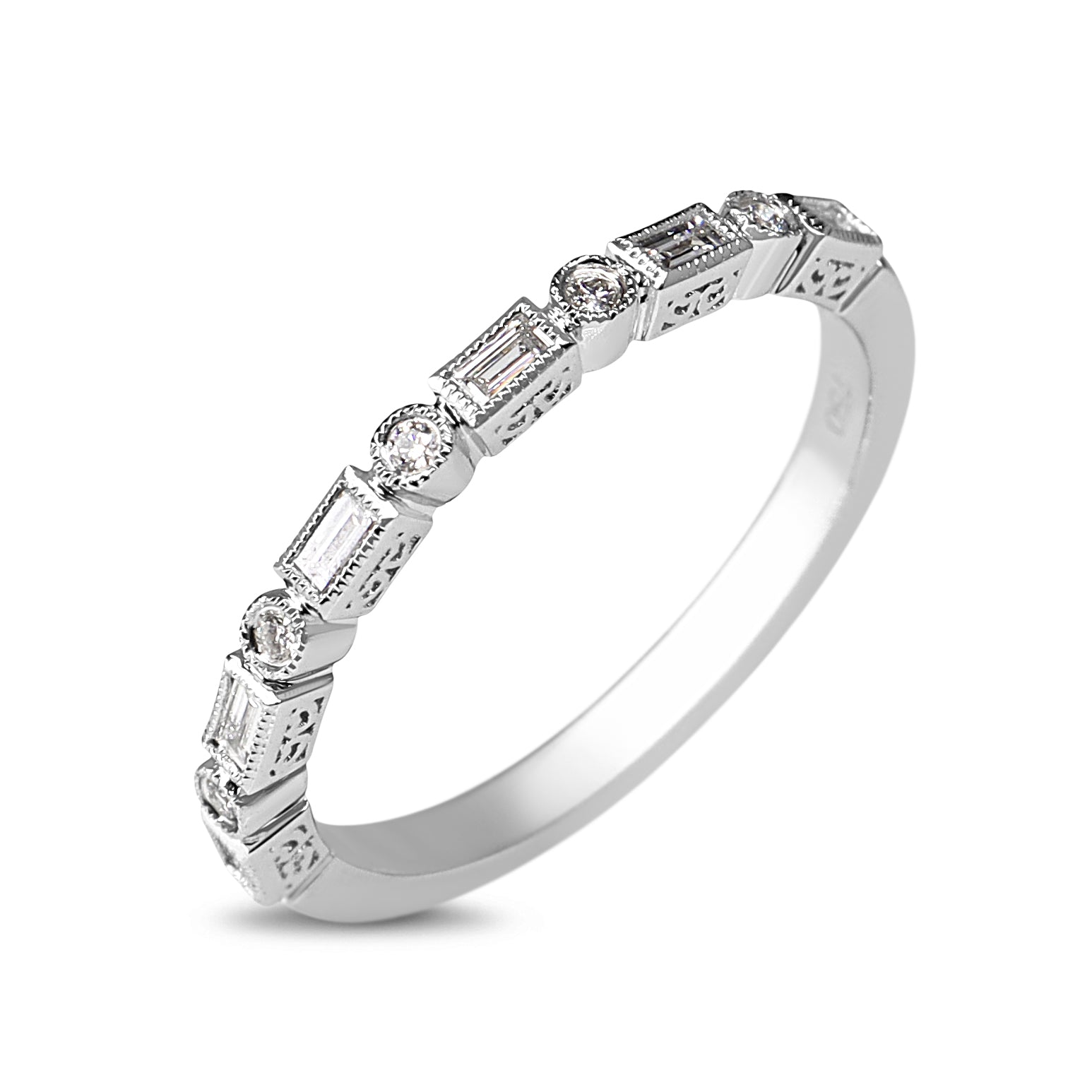 18ct White Gold Deco Style Fine Diamond Band