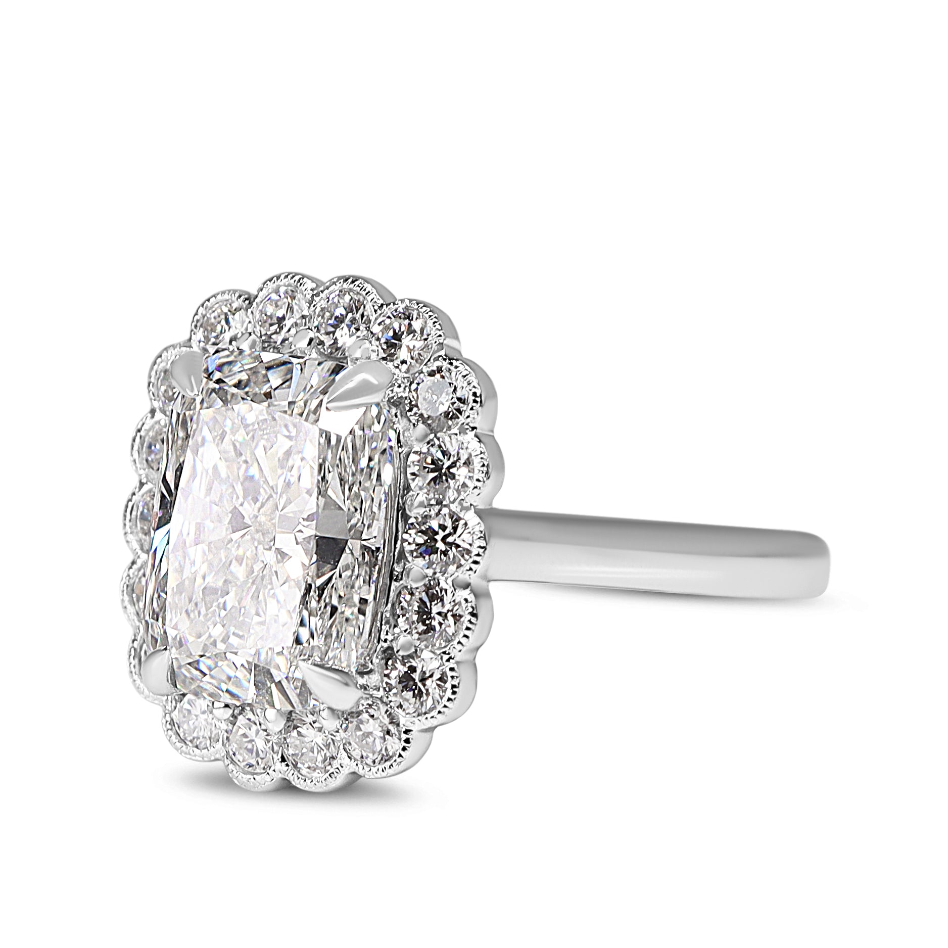 18ct White Gold Lab Grown 4.02ct Cushion Diamond Daisy Ring