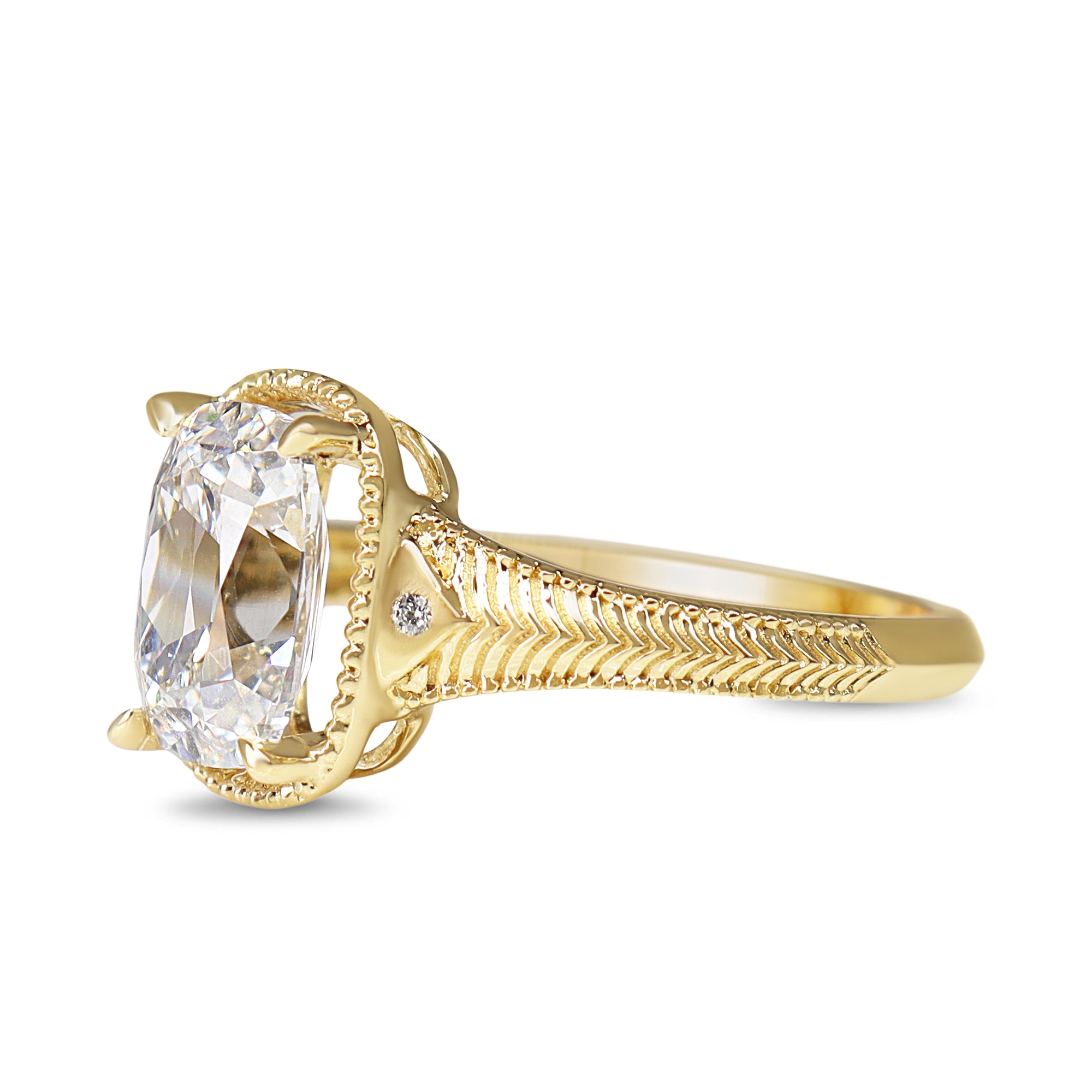 18ct Yellow Gold Lab Grown Old Mine Cushion Cut Diamond Ring