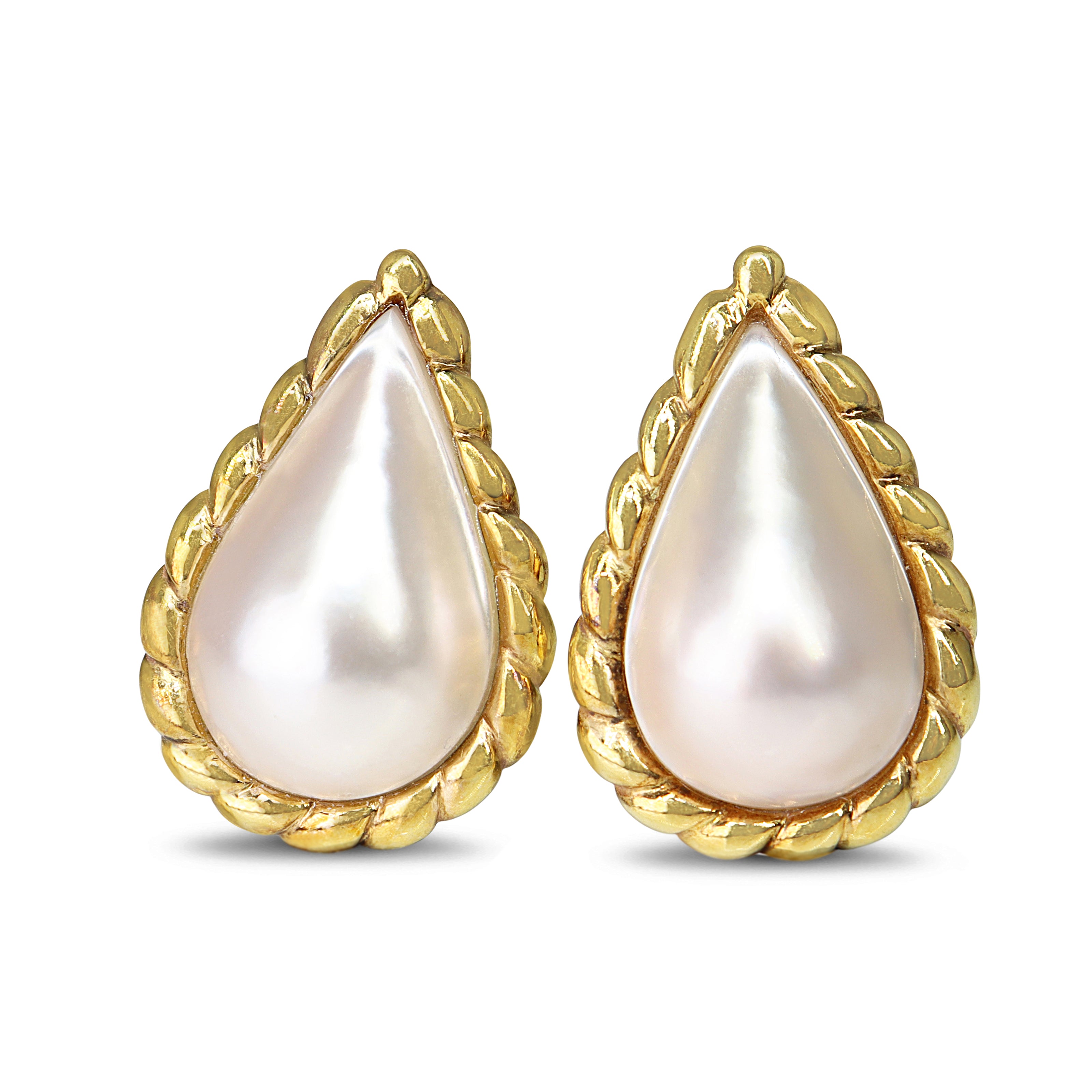 18ct Yellow Gold Twist Mabé Pearl Pear Drop Earrings
