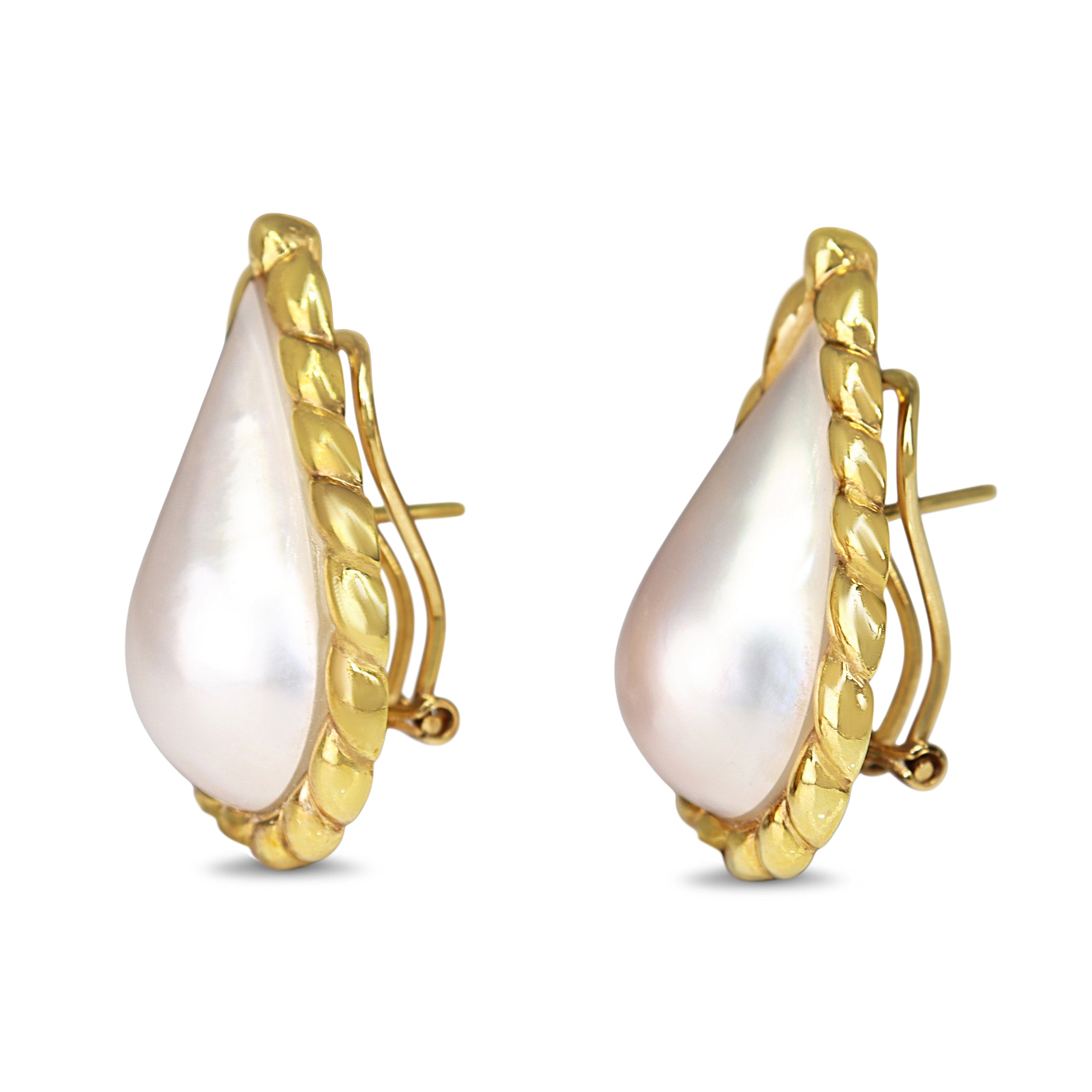 18ct Yellow Gold Twist Mabé Pearl Pear Drop Earrings