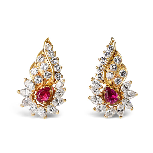 18ct Yellow Gold Ruby and Diamond Climber Earrings