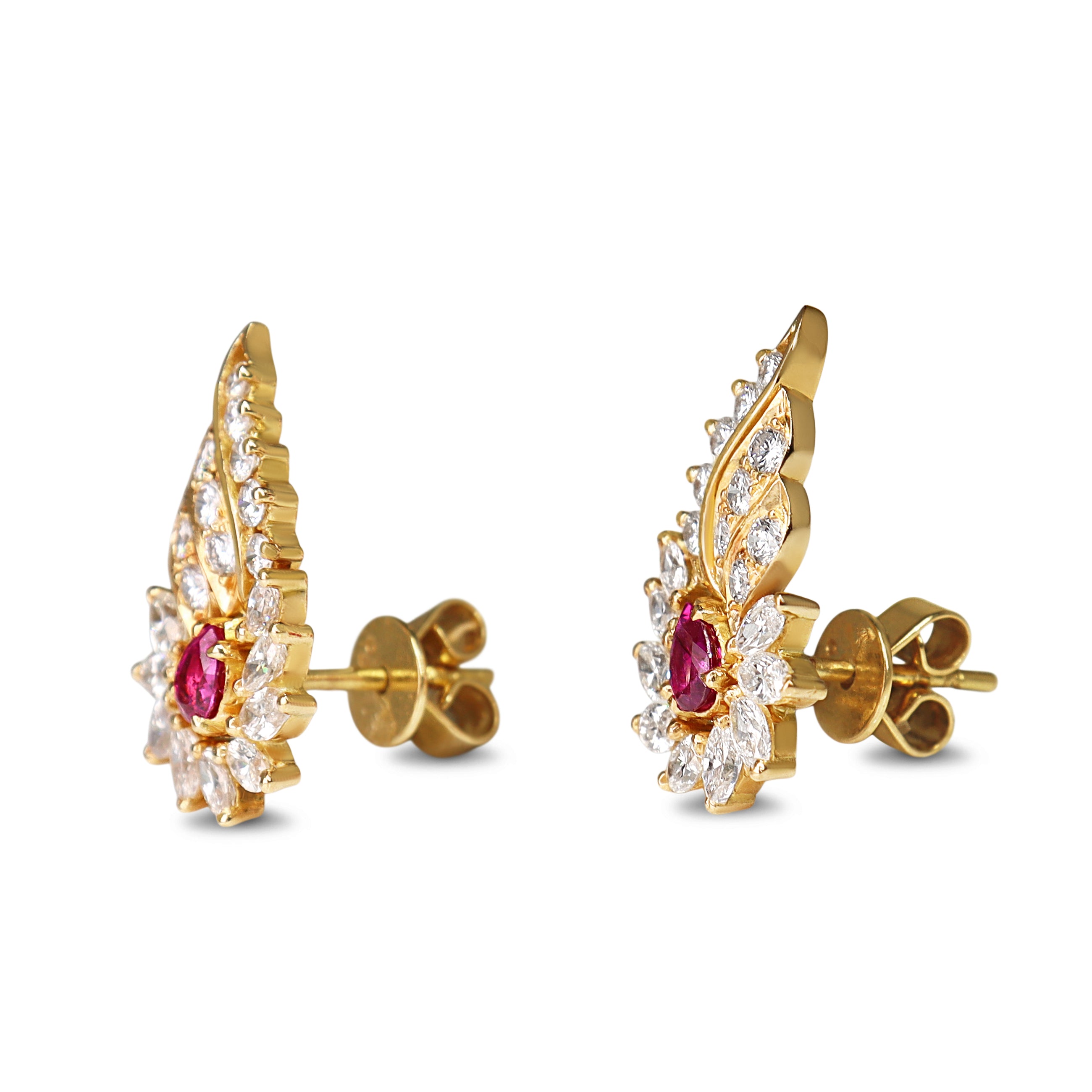 18ct Yellow Gold Ruby and Diamond Climber Earrings