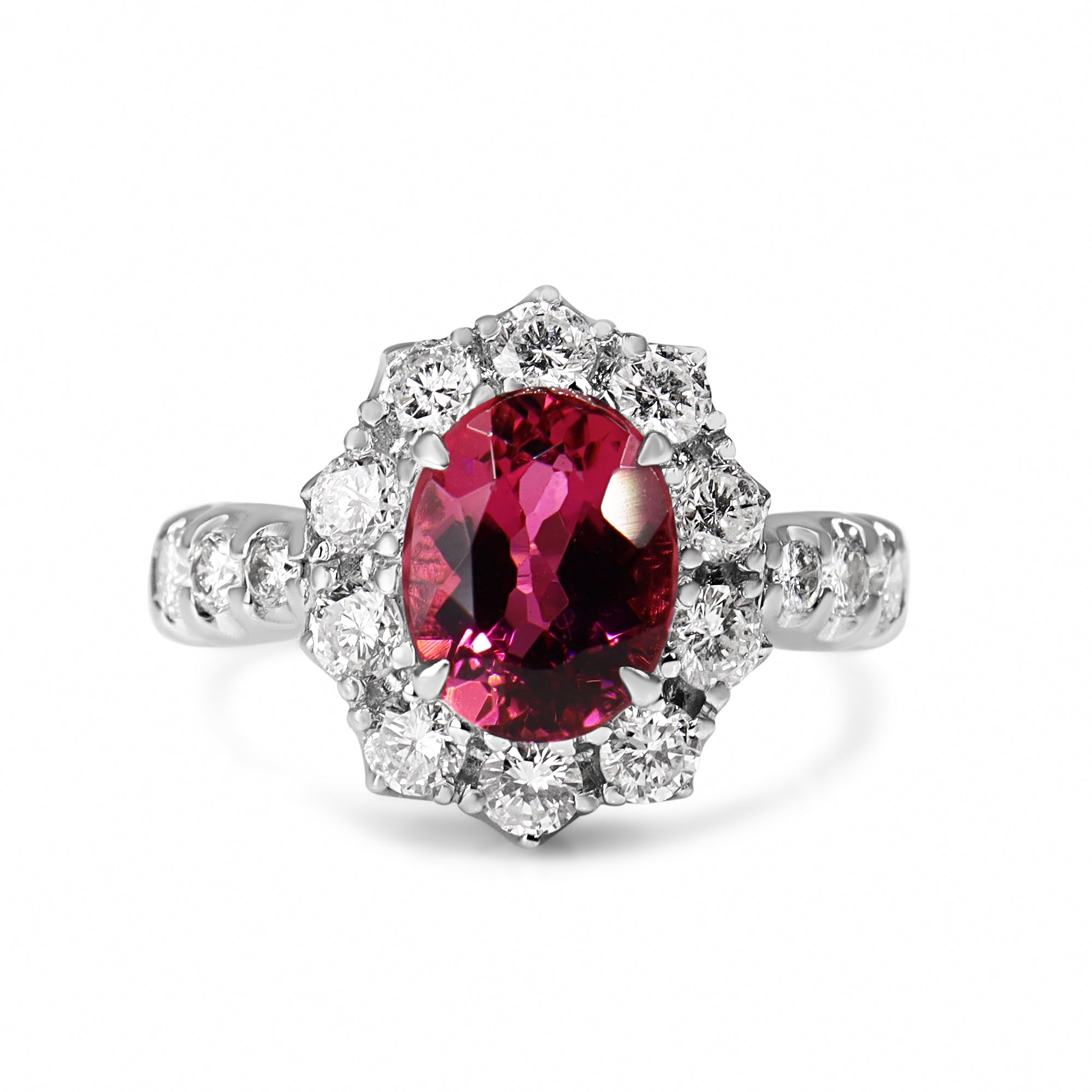 Platinum Pink Tourmaline and Diamond Halo Cluster Ring