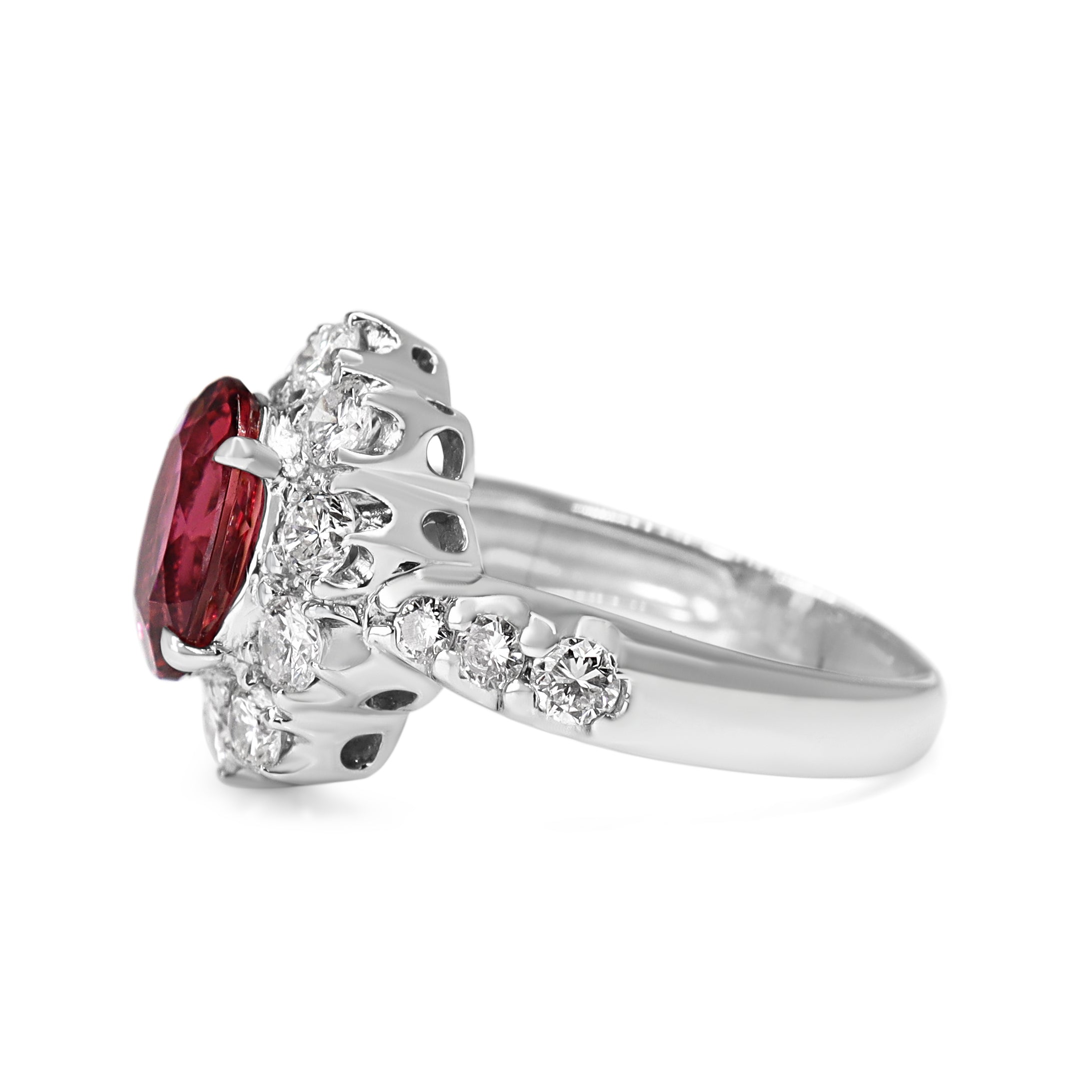 Platinum Pink Tourmaline and Diamond Halo Cluster Ring