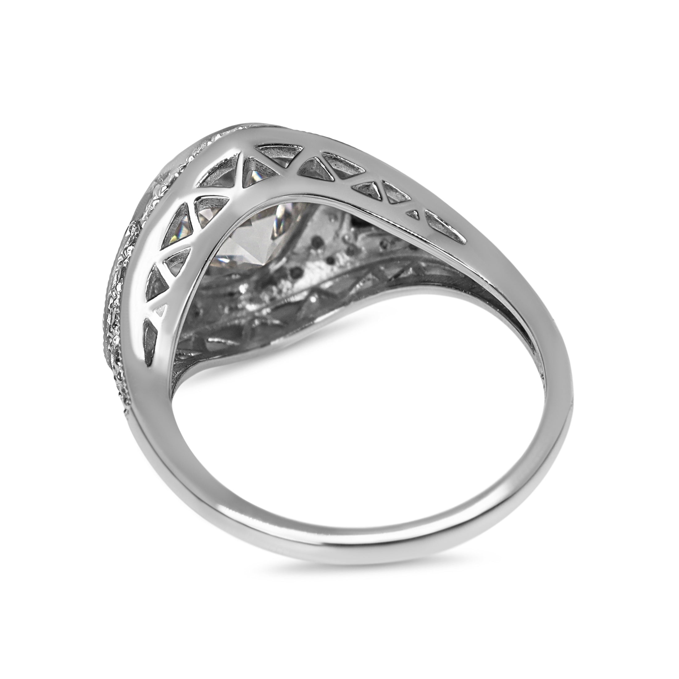 Platinum Lab Grown Old Cut Diamond and Sapphire Art Deco Style Ring