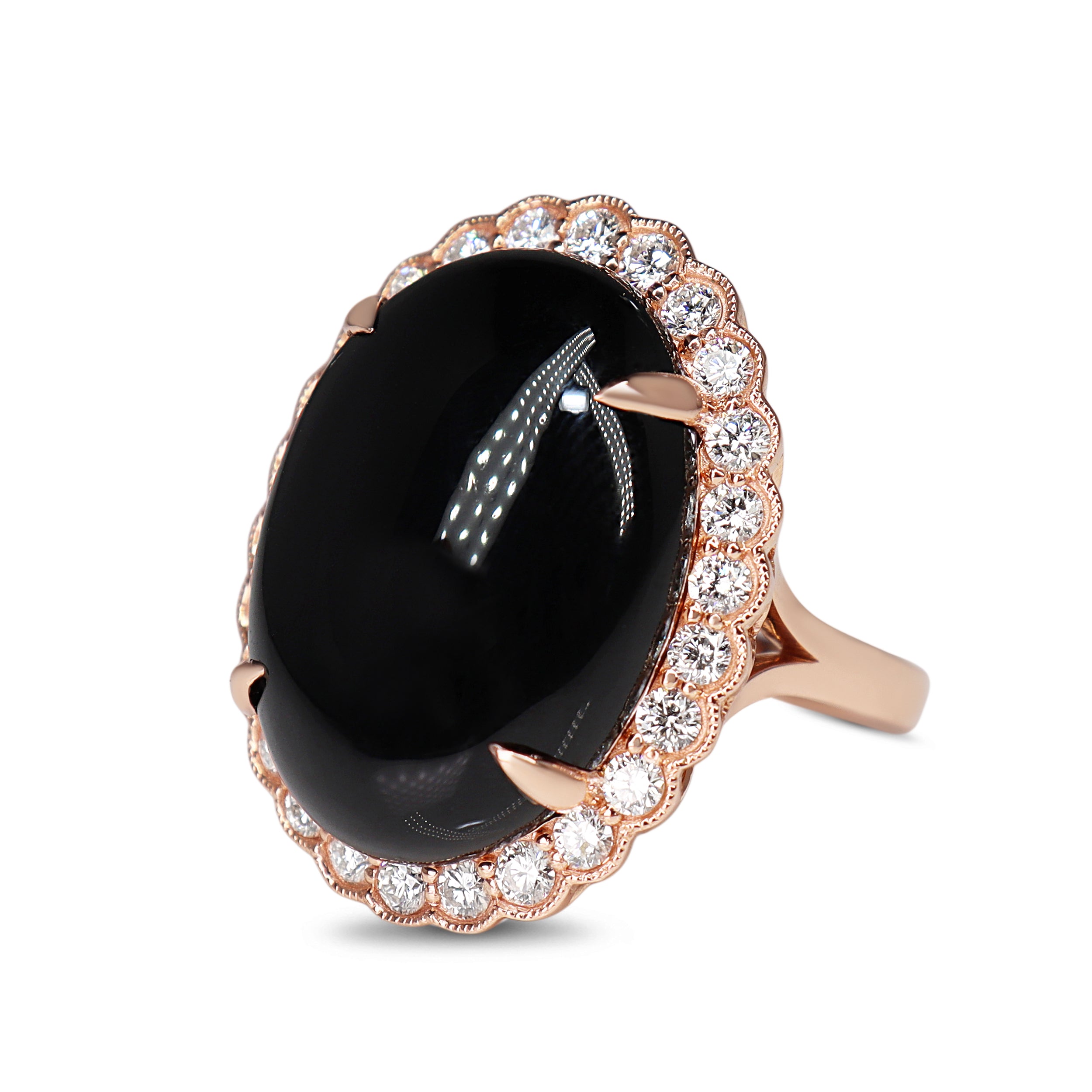 14ct Rose Gold Onyx and Diamond Daisy Style Cocktail Ring