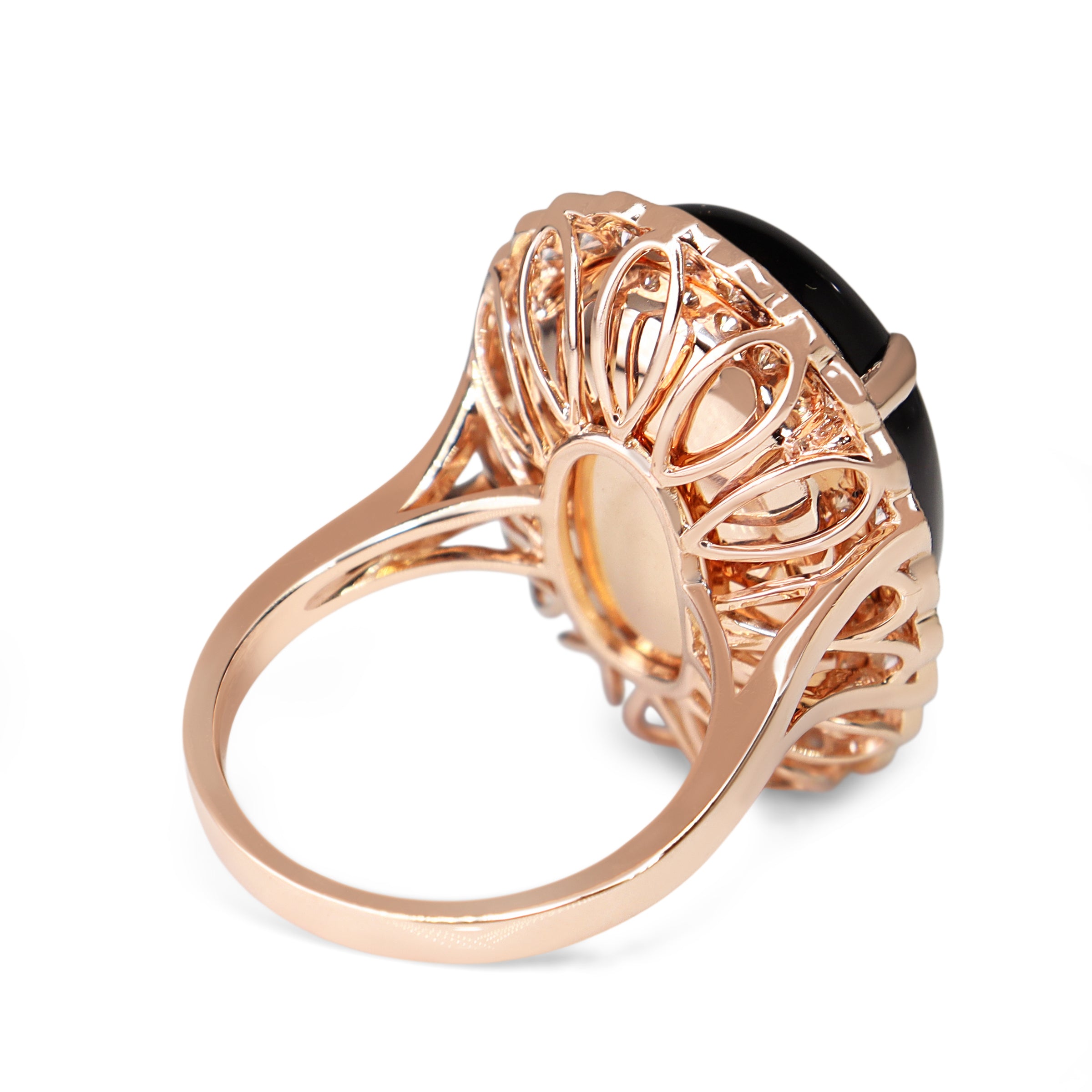 14ct Rose Gold Onyx and Diamond Daisy Style Cocktail Ring