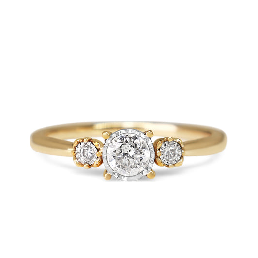 10ct Yellow and White Gold 3 Stone Diamond Ring