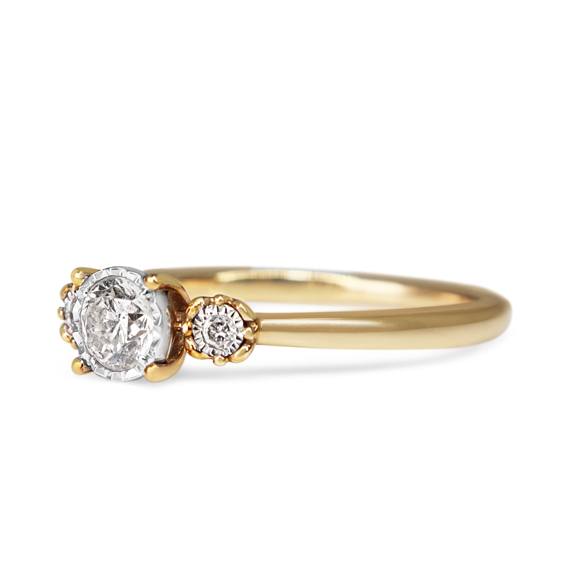 10ct Yellow and White Gold 3 Stone Diamond Ring