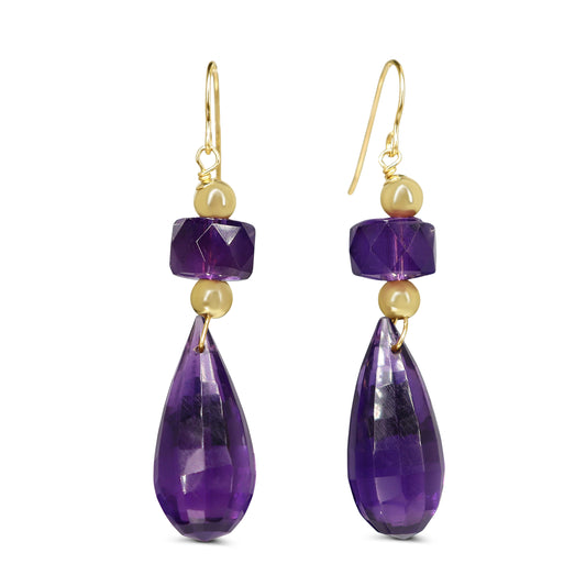 14ct Yellow Gold Drop Amethyst Earrings