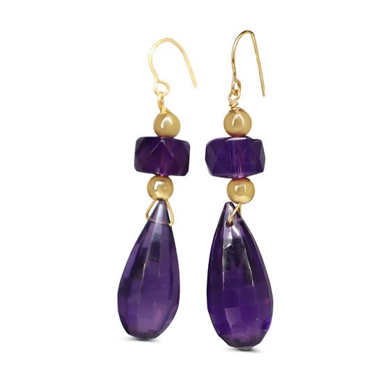 14ct Yellow Gold Drop Amethyst Earrings