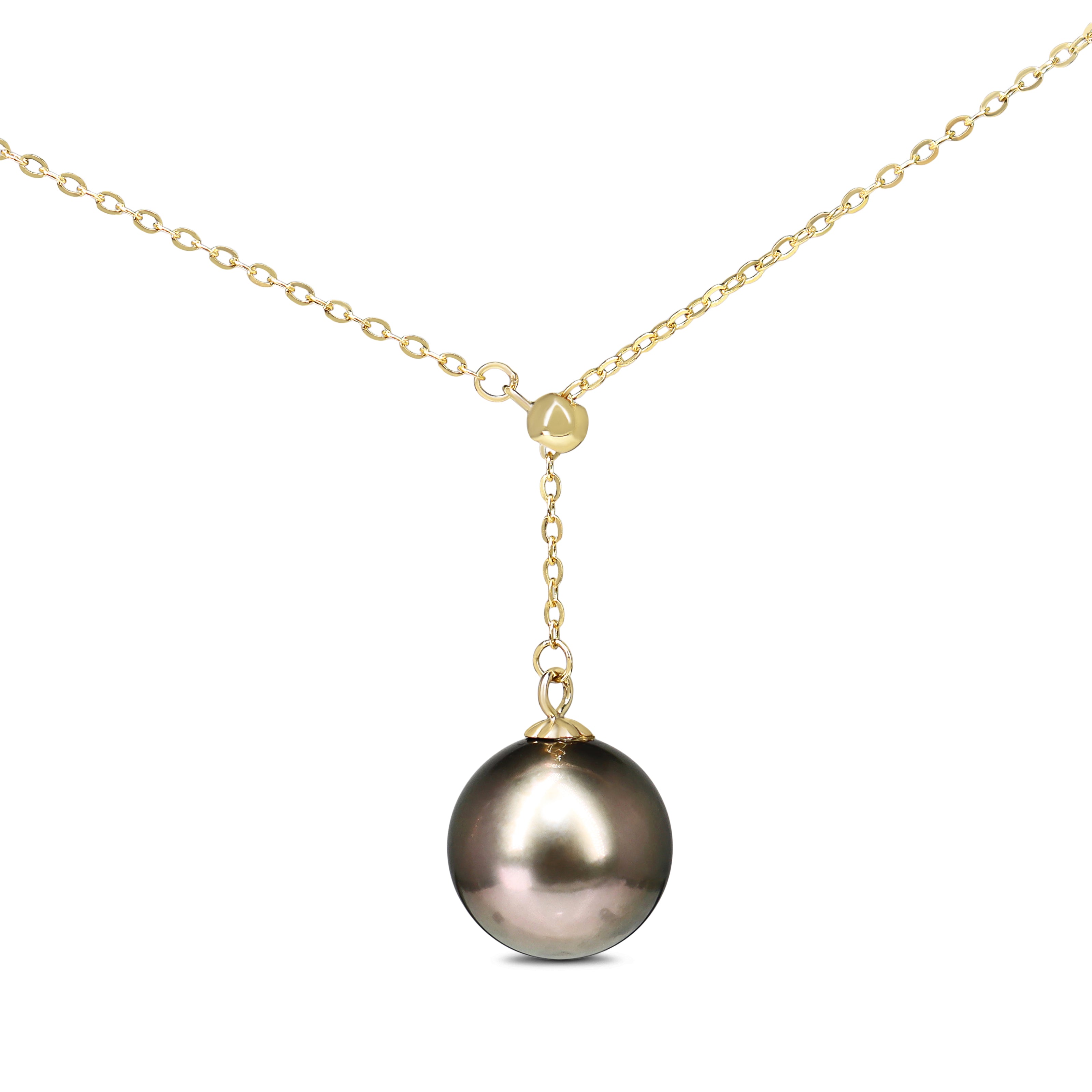 18ct Yellow Gold 11mm Tahitian South Sea Pearl Lariat Necklace