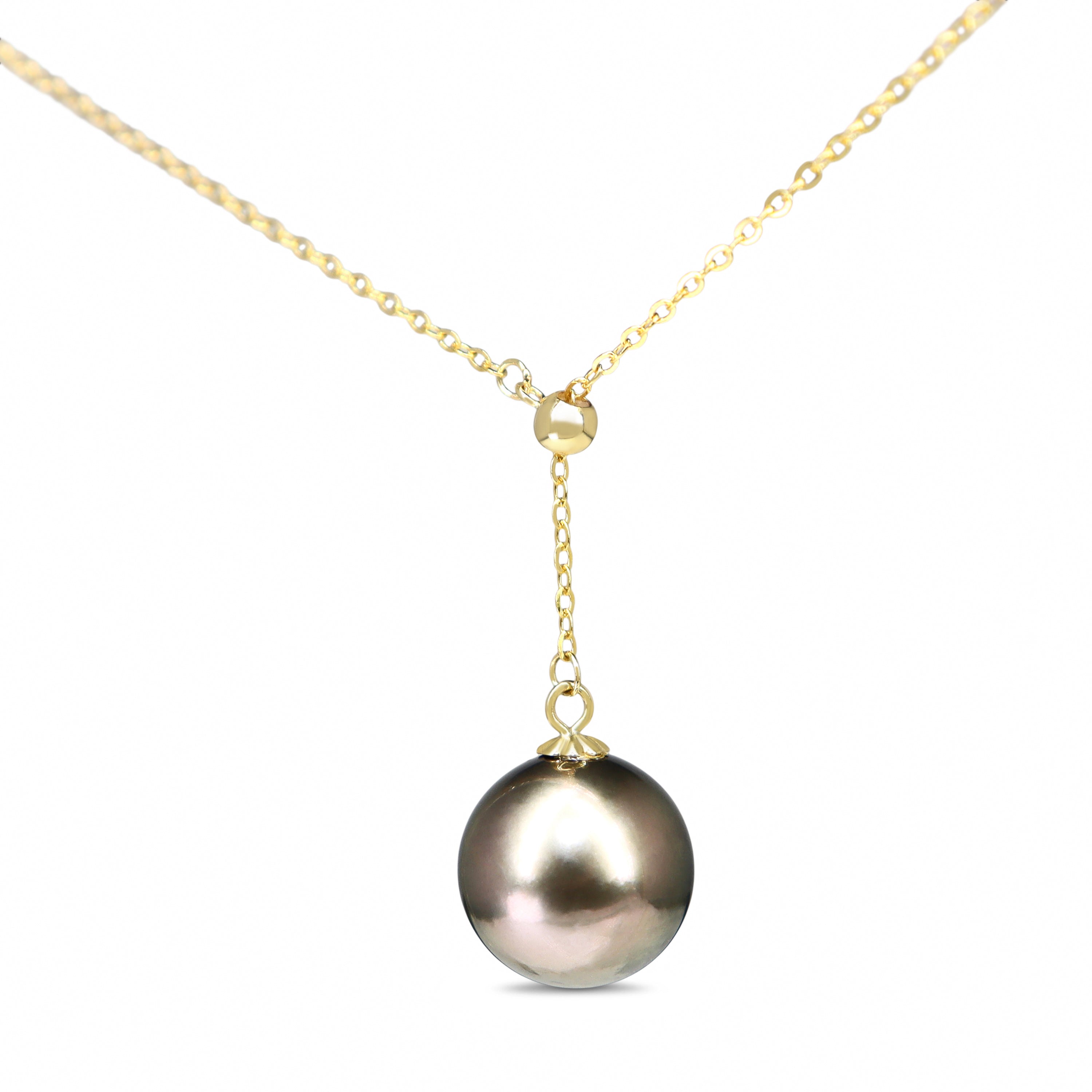 18ct Yellow Gold 11mm Tahitian South Sea Pearl Lariat Necklace