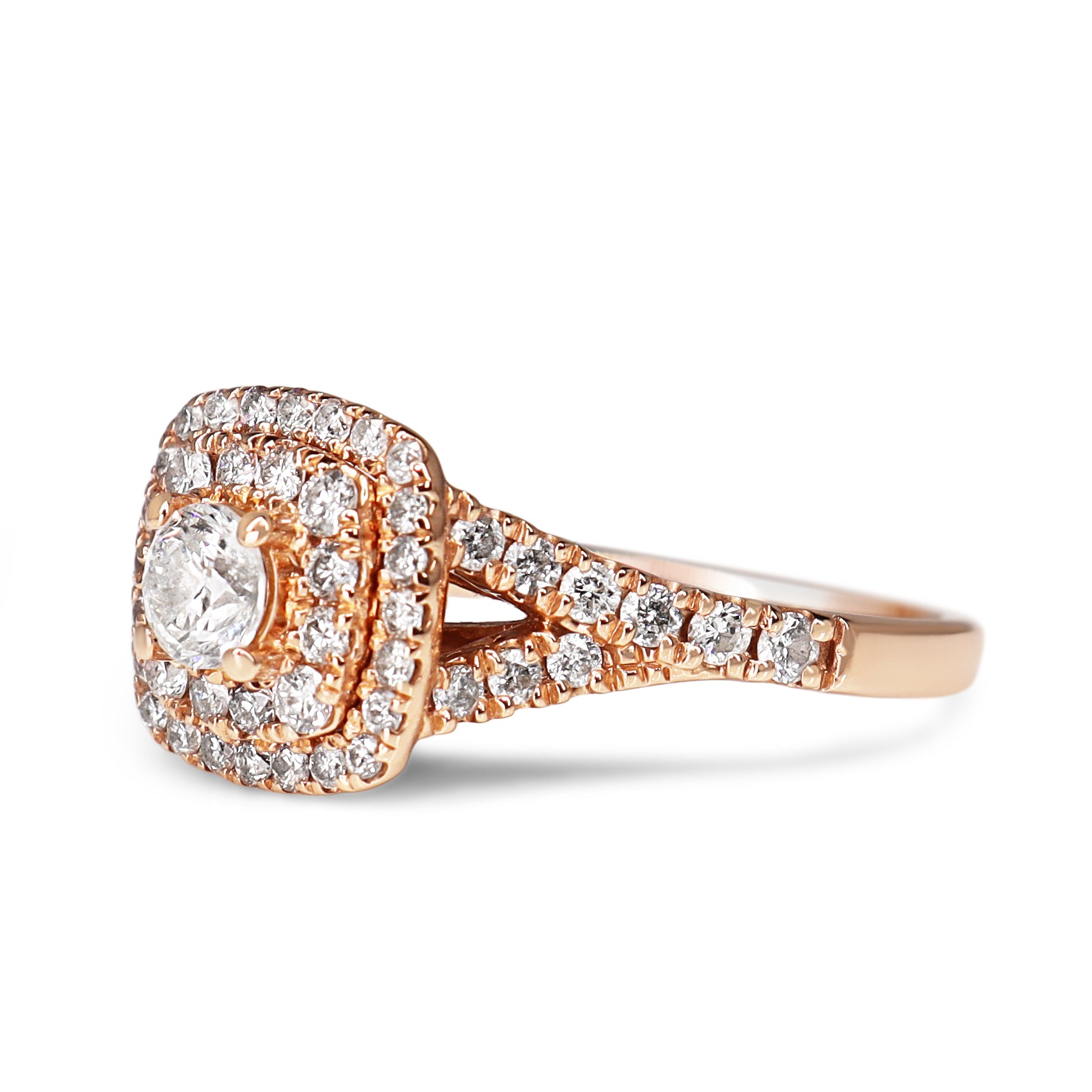 14ct Rose Gold Diamond Double Halo Ring
