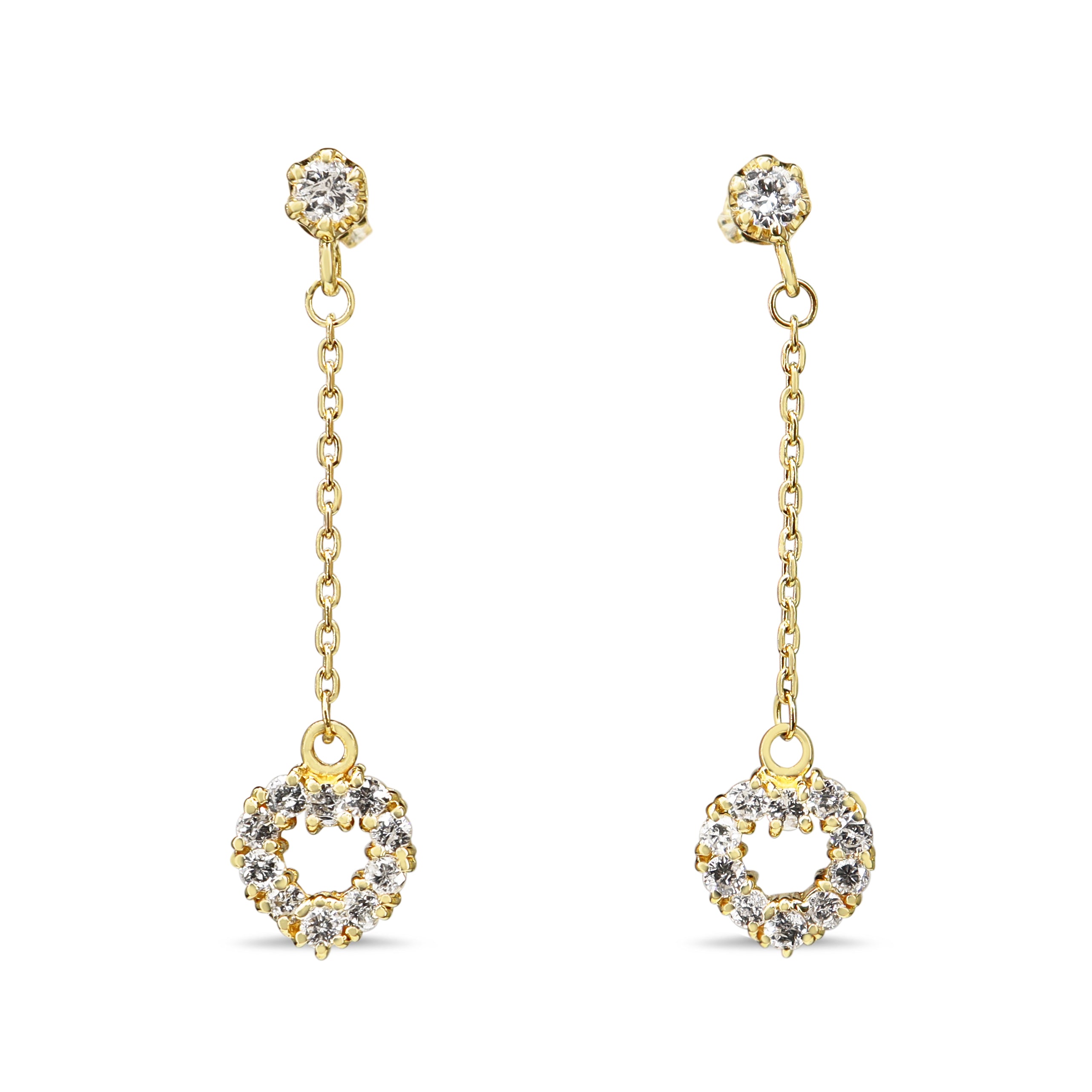 18ct Yellow Gold Diamond Drop Heart Earrings