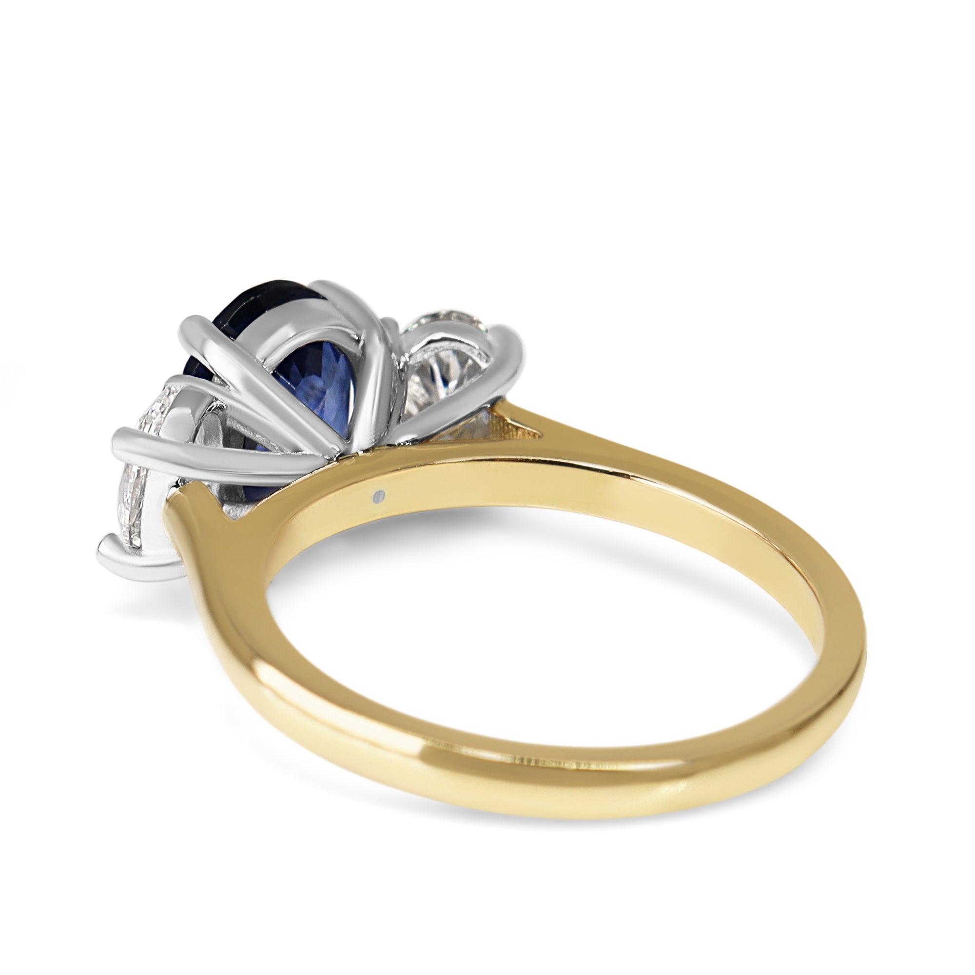 18ct Yellow and White Gold Oval Sapphire and Diamond 3 Stone Ring