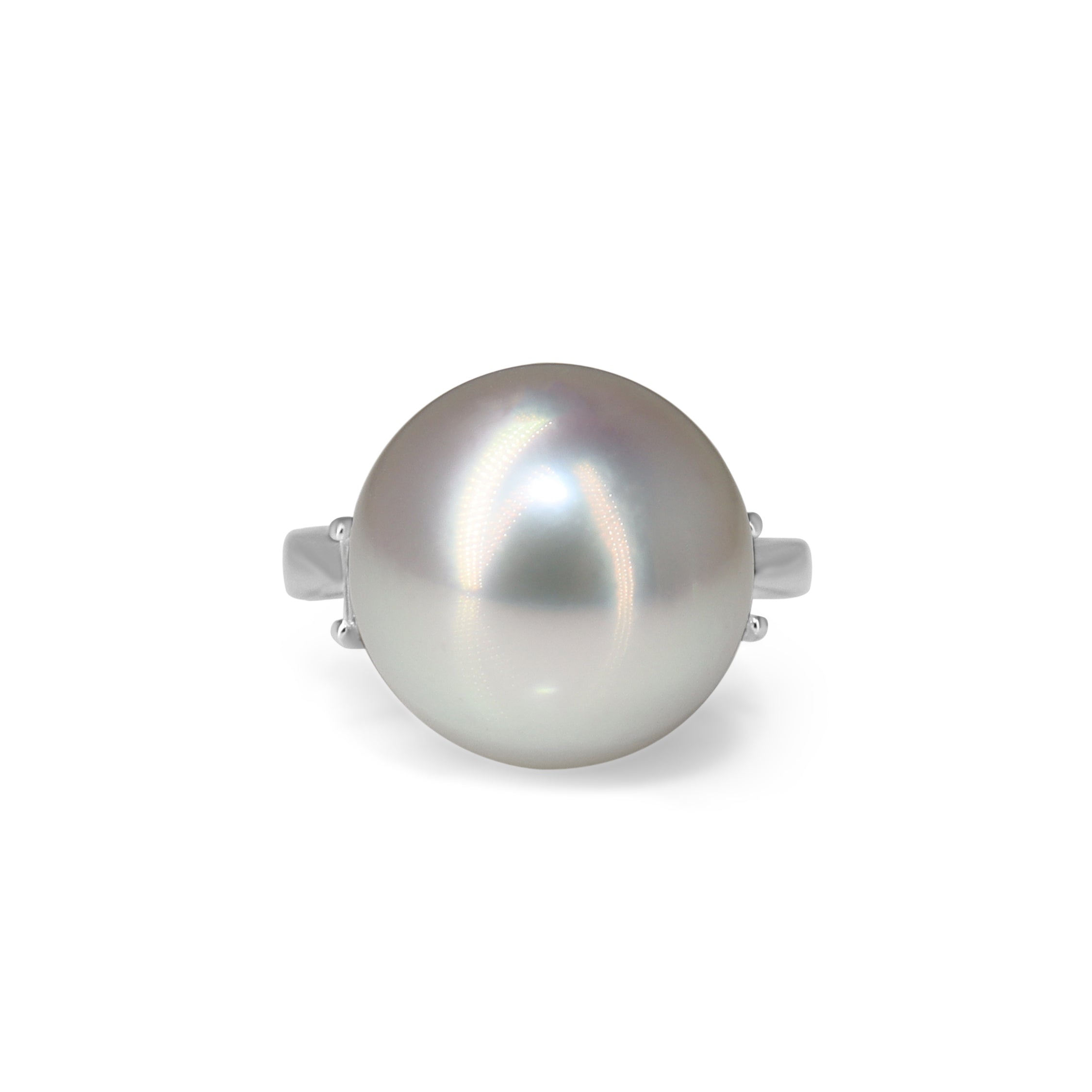 Platinum 12.7mm South Sea Pearl and Baguette Diamond Ring