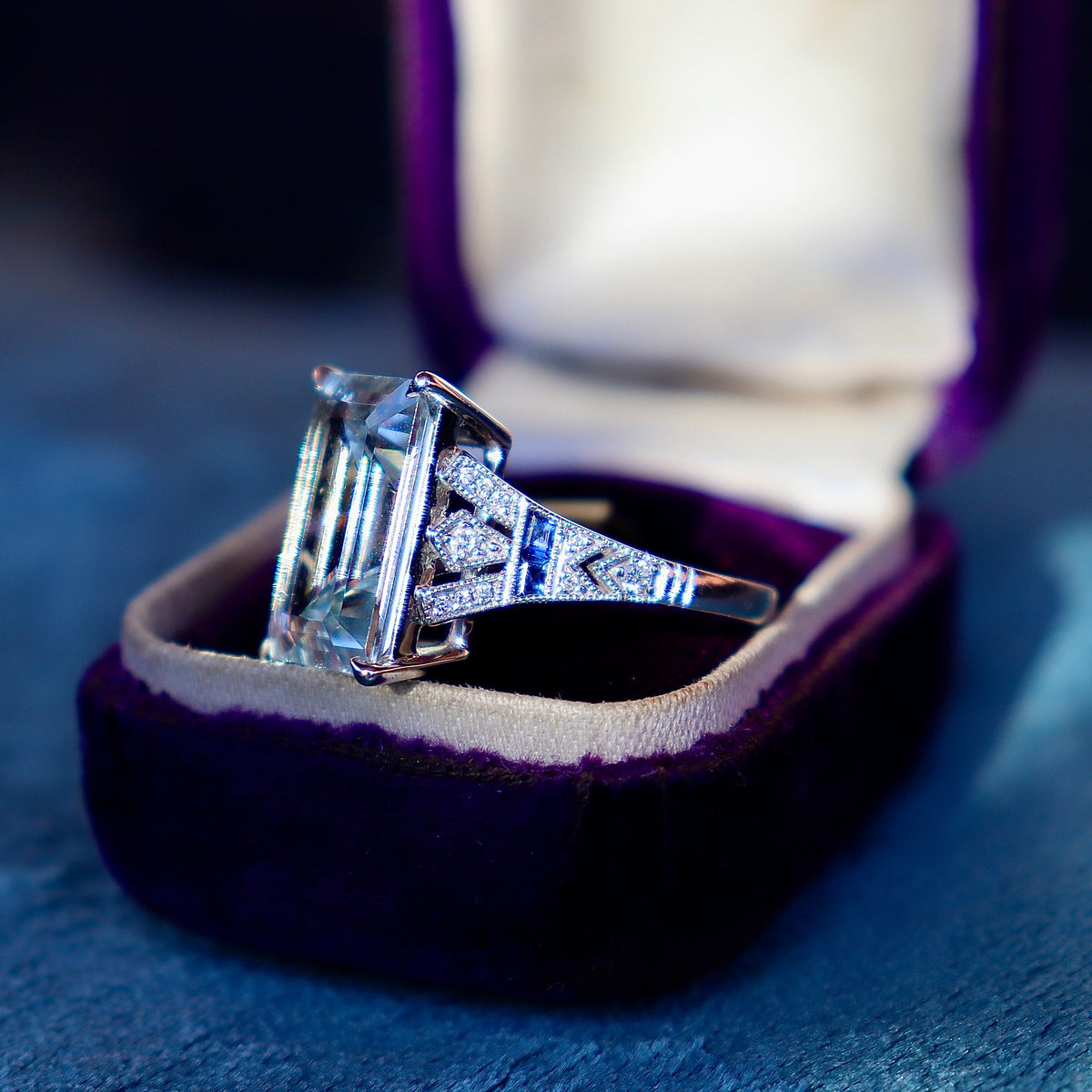 18ct White Gold Aquamarine, Sapphire and Diamond Ring
