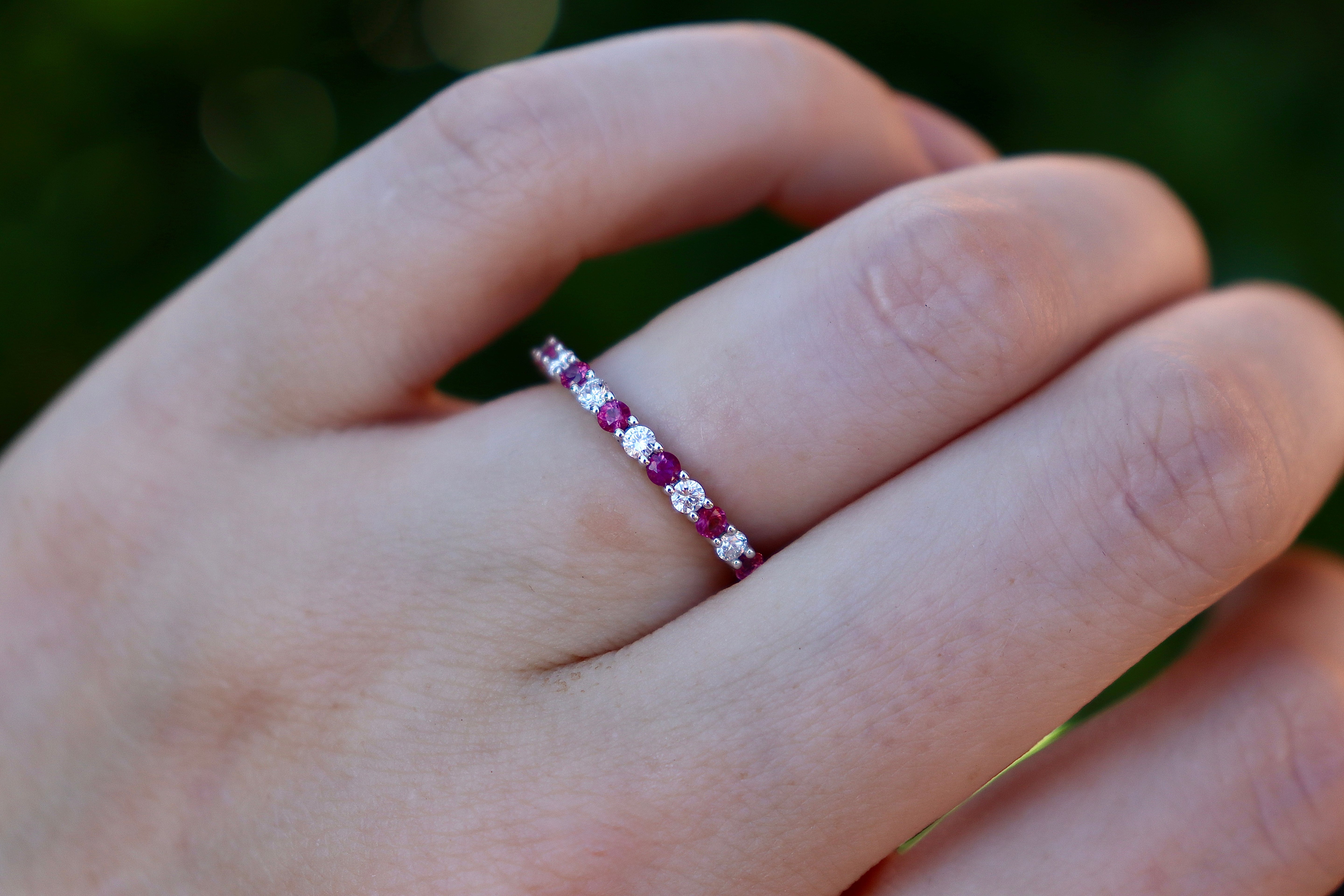 18ct White Gold Ruby and Diamond 3/4 Eternity Band Ring