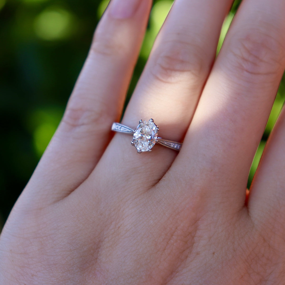 Platinum Oval 8 Claw Diamond Solitaire Ring