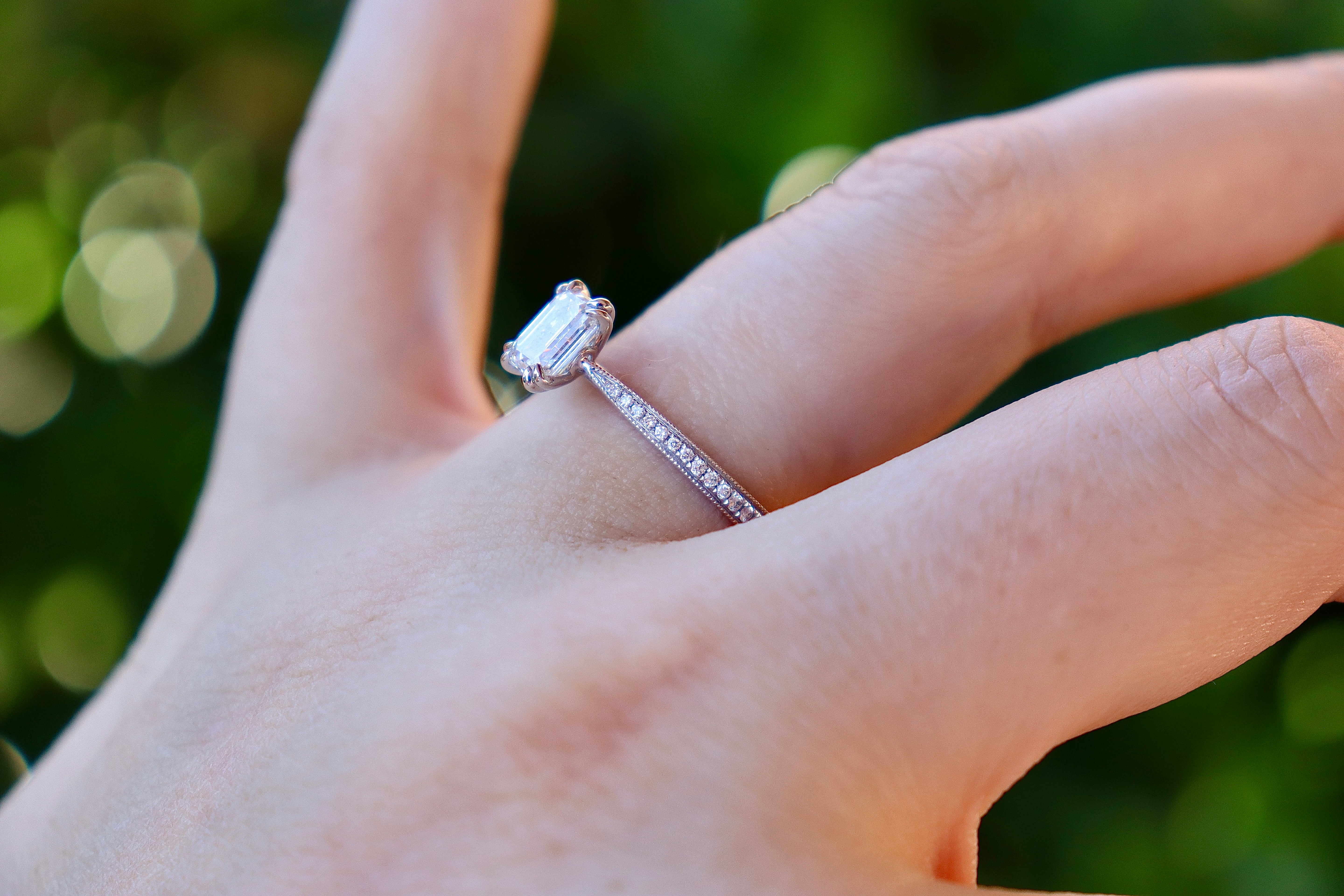18ct White Gold Emerald Cut Diamond Solitaire Ring