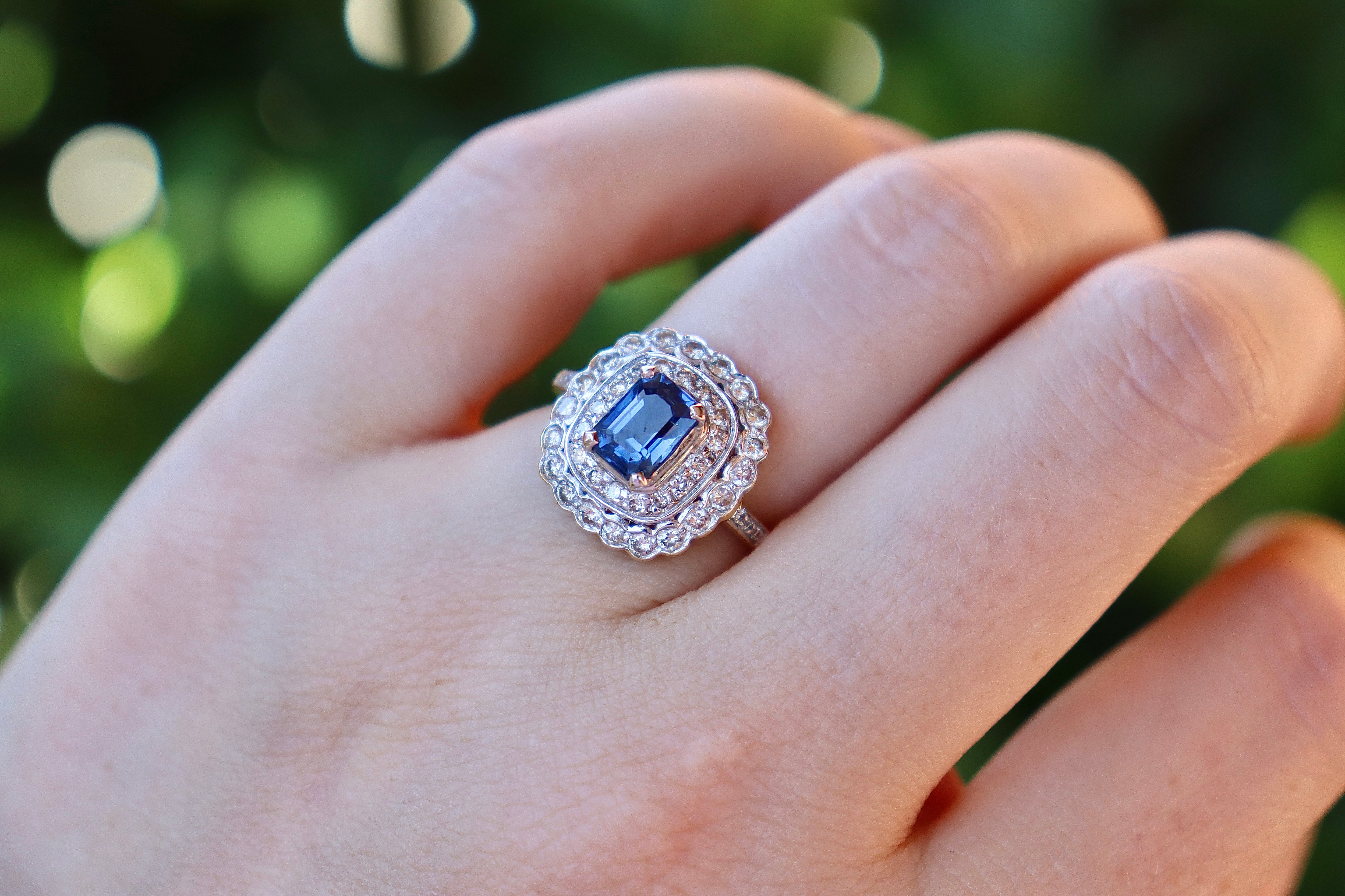 18ct Yellow and White Gold Sapphire and Diamond Double Halo Ring