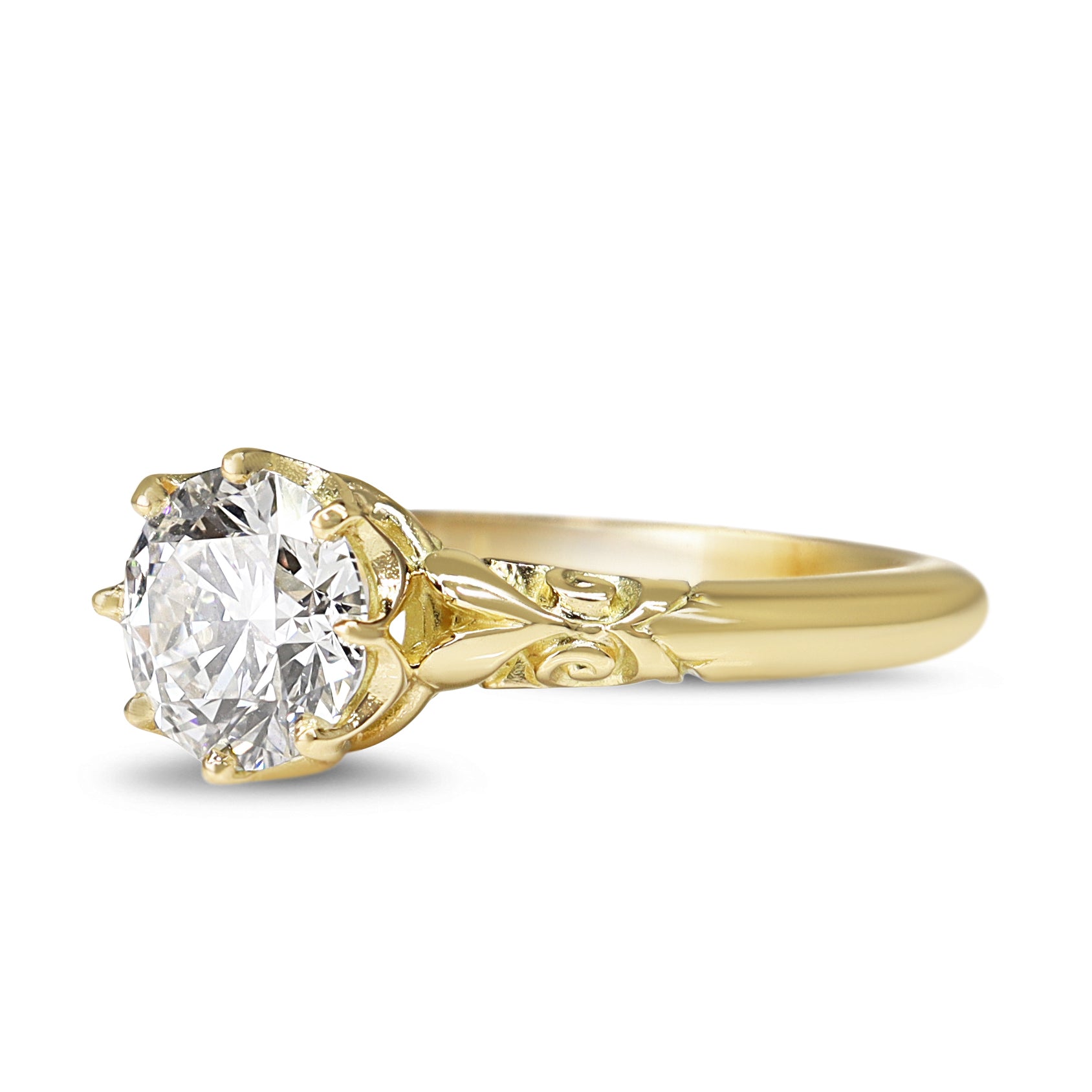 18ct Yellow Gold Antique Style Lab Grown Diamond 1.02ct Solitaire Ring