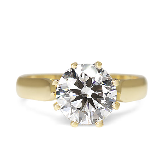 18ct Yellow Gold 6 Claw 2.00ct Lab Grown Diamond Solitaire Ring