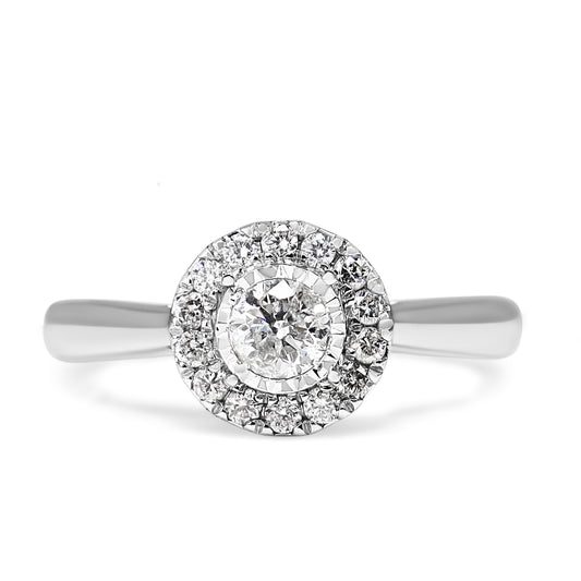 10ct White Gold Illusion Style Diamond Halo Ring