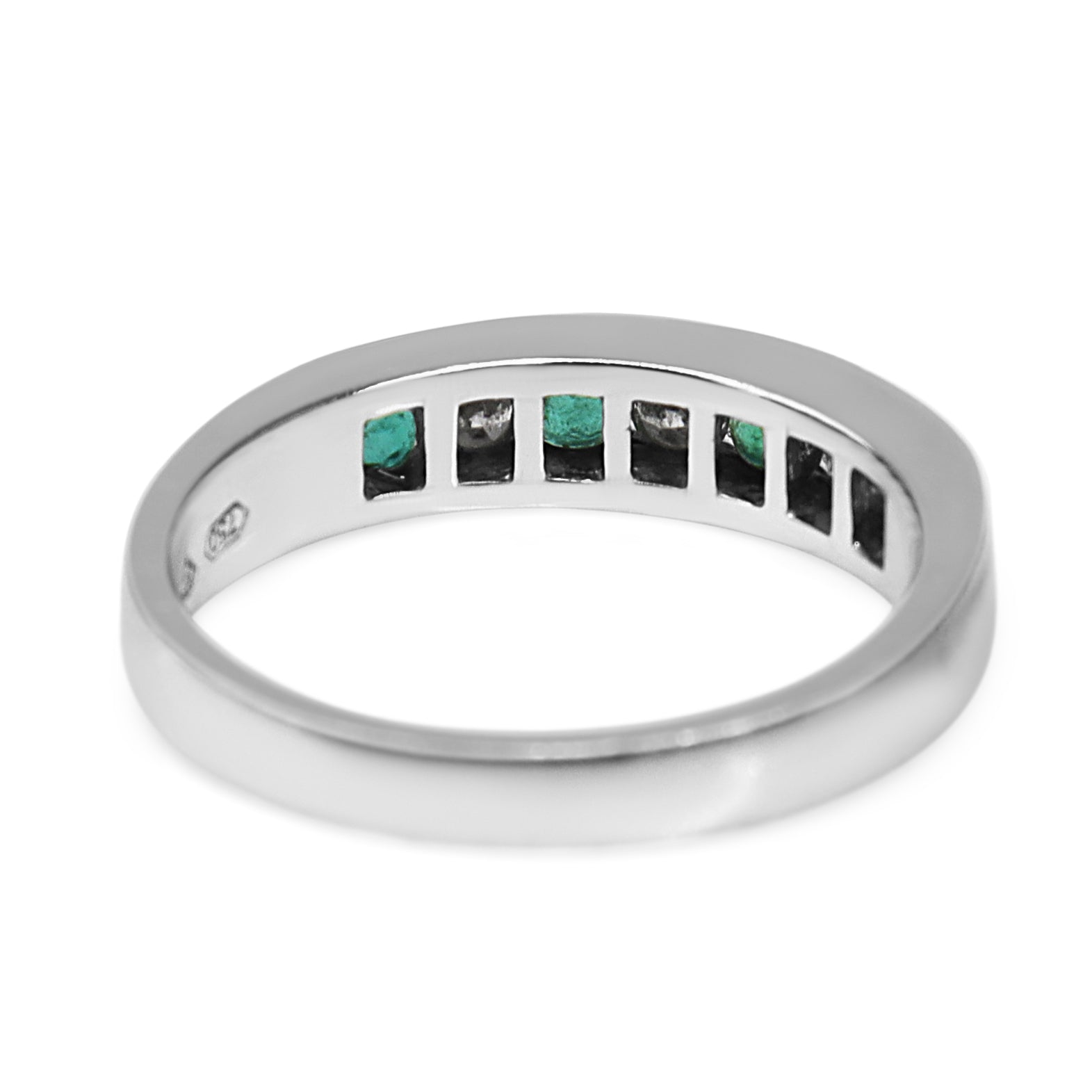 18ct White Gold Emerald and Diamond Channel Set Band Ring